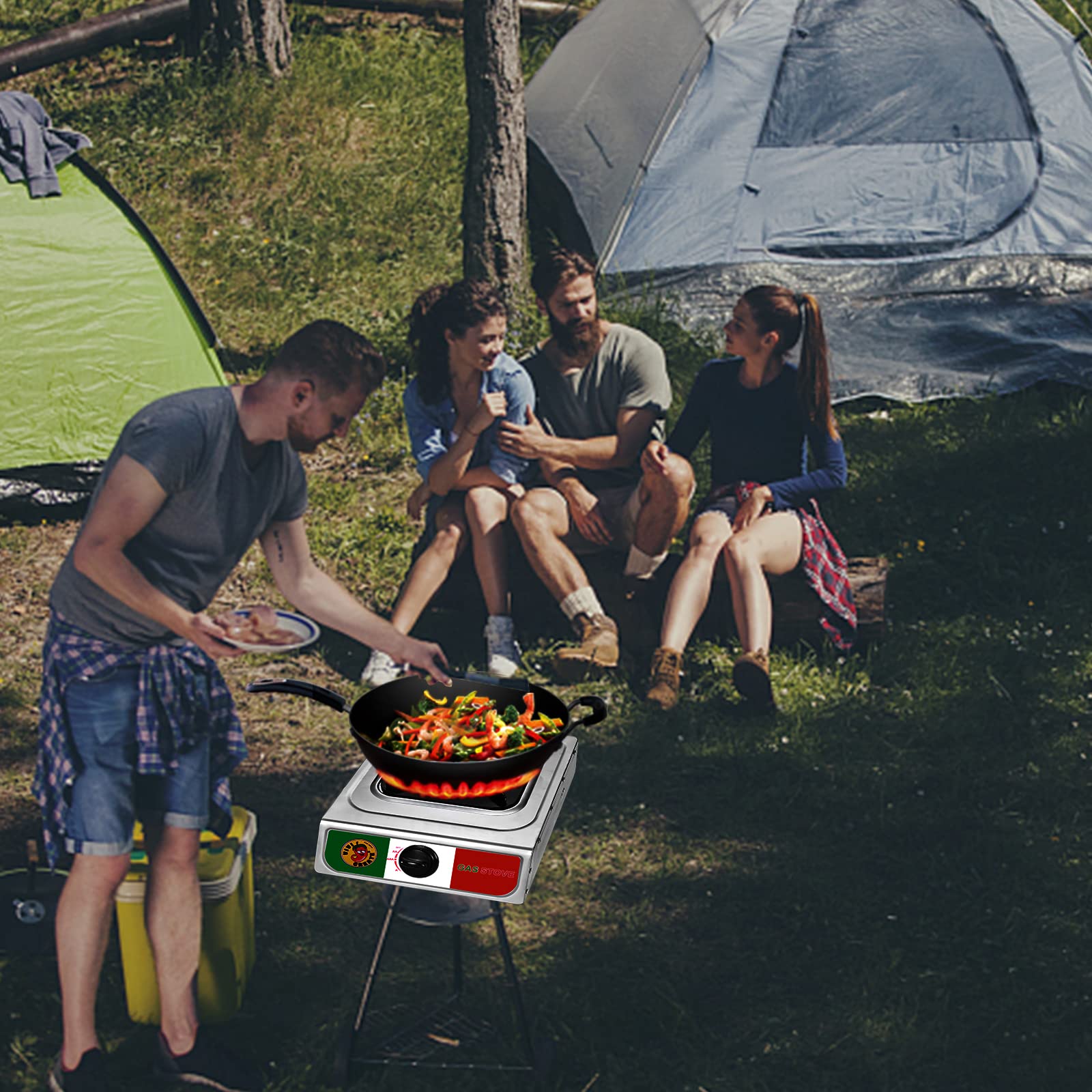 Vivicreate 3 Burner Propane Gas Stove 30000 BTU Stainless Steel Cooktop with Enamel Pan Supports Electronic Ignition for Outdoor Cooking Camping BBQ Estufa de Gas Portátil Fogón de Gas