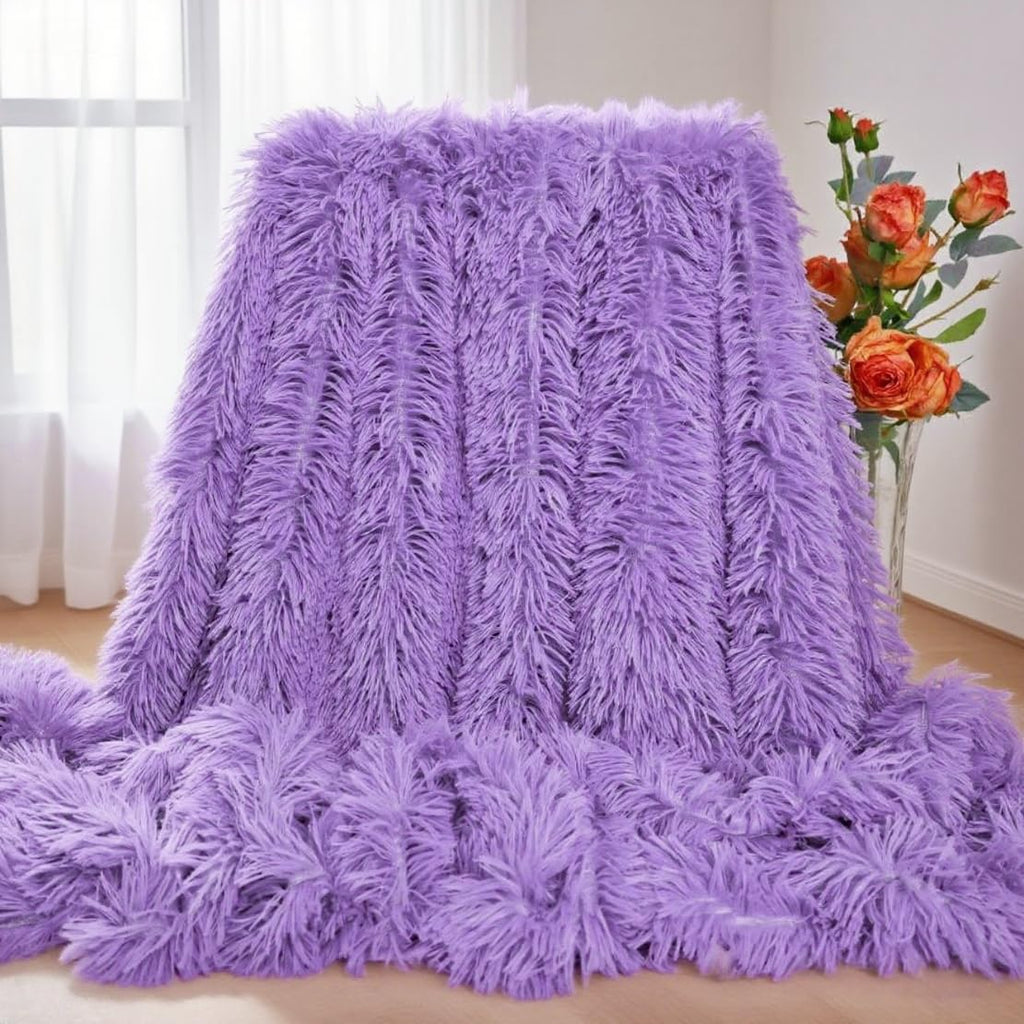 Plush Super Soft Blanket Bedding Sofa Cover Furry Fuzzy Fur Warm Throw Qulit Cozy Couch Blanket for Winter (51"x63", Black)