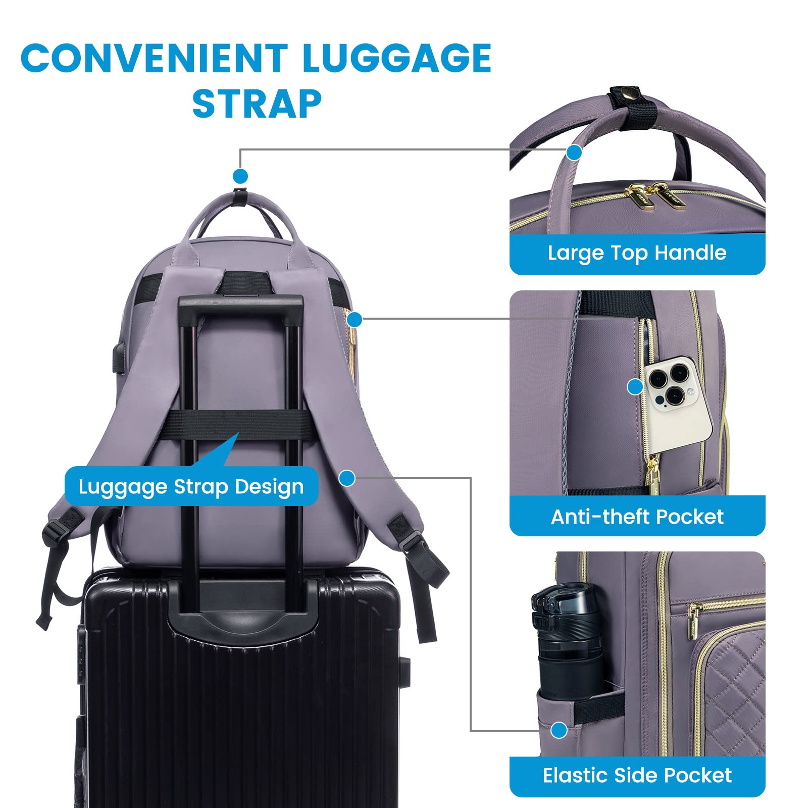 LOVEVOOK Laptop Backpack for Women, Water Resistant Travel Work Backpacks Purse College Business Teacher Nurse Computer bag with USB Charging Port