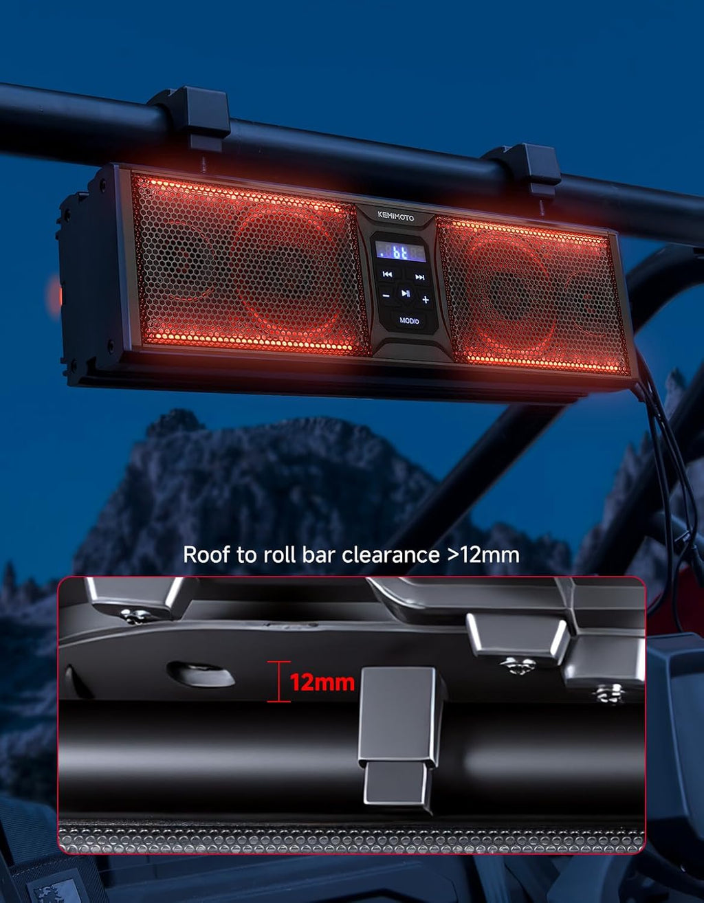 KEMIMOTO UTV Sound Bar 16 Inch ATV SoundBar Golf Cart Sound Bar SXS Speakers Bluetooth-Compatible with Multicolor LED Lighting Compatible with Polaris RZR Can-Am Defender Maverick X3 CFMOTO ZFORCE