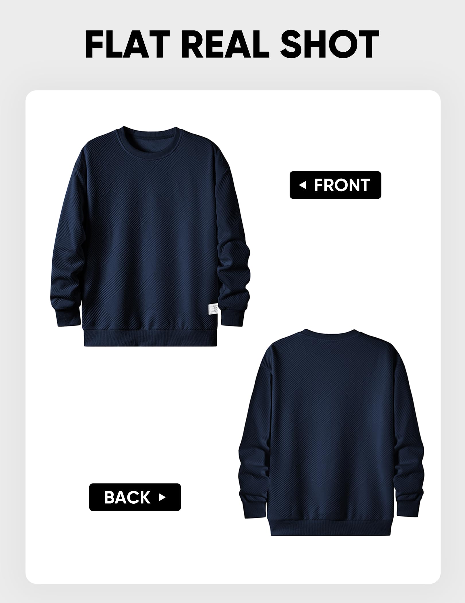 Dokotoo Men Men's Crewneck Sweatshirts Soild Color Geometric Texture Long Sleeve Casual Pullover Shirt