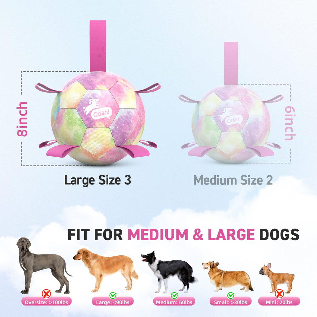 QDAN Dog Toys Soccer Ball with Straps, Durable Dog Balls for Tug of War, Puppy Birthday Gifts, Dogs Water Toy Small Dogs-Rainbow（5 Inch）