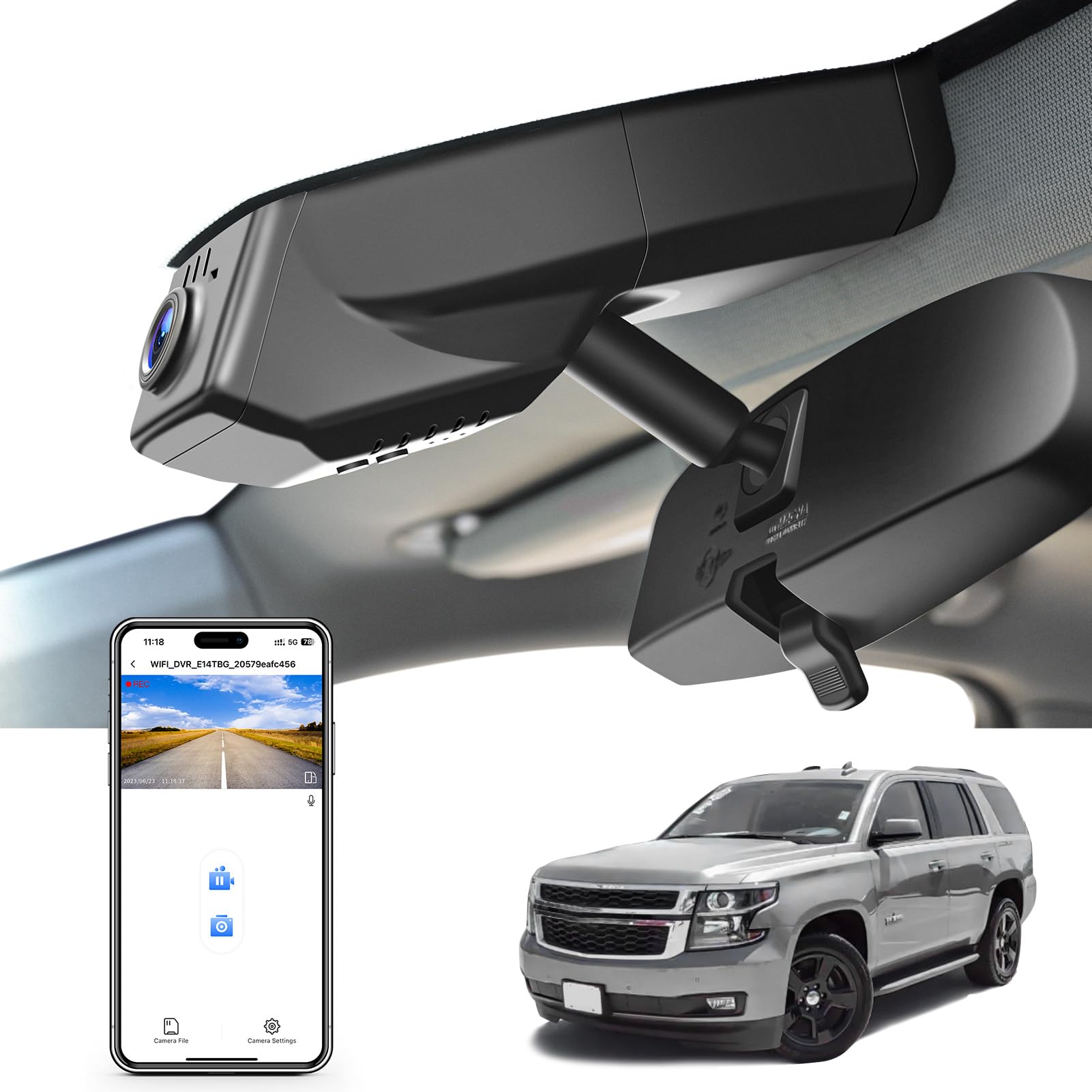 Mangoal 4K Dash Cam Custom fit for Chevy Suburban/Tahoe 2023-2026(Model A), LS LT RET Z71 Premier High Country, Integrated OEM Look, UHD 2160P Video, WiFi & App, GPS, 64GB Card