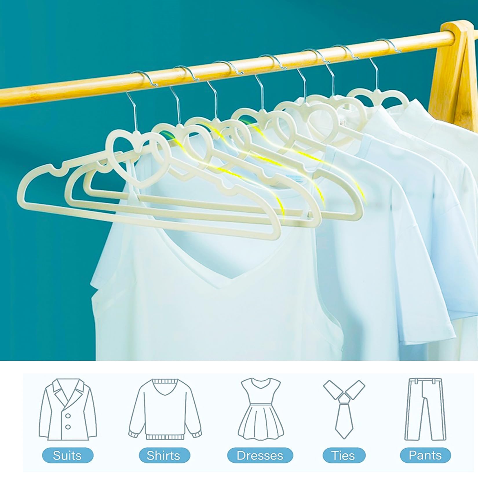 Velvet Hangers 20 Pack,16 Inch Non Slip Adult Heart Hanger (Black) | 360° Swivel Hooks, Cascade Design, Space Saving