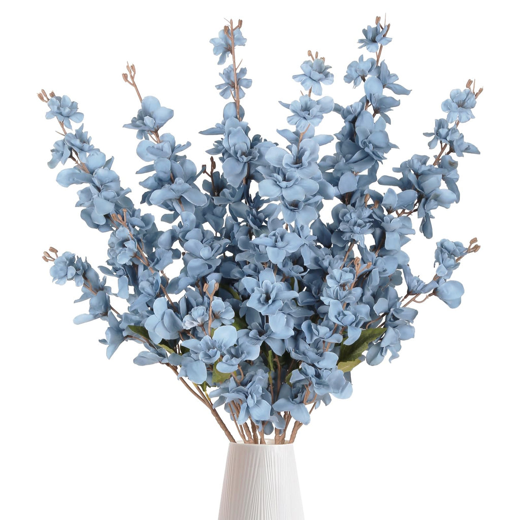 6PCS Blue Delphinium Artificial Flower Lifelike Silk Larkspur Flowers Plant 35.43" Long Stem Blossoms Fake Flowers for Tall Vase Floral Arrangements Home Table Wedding Decor(Blue)