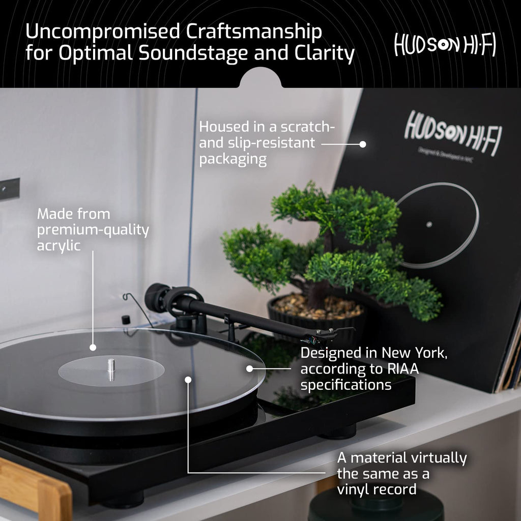 Hudson Hi-Fi Acrylic Turntable Mat – 11.75” Anti-Static Turntable Slipmat with Label Recess – 1/8” Thick Acrylic Platter Mat for Vinyl LP Record Players – Black