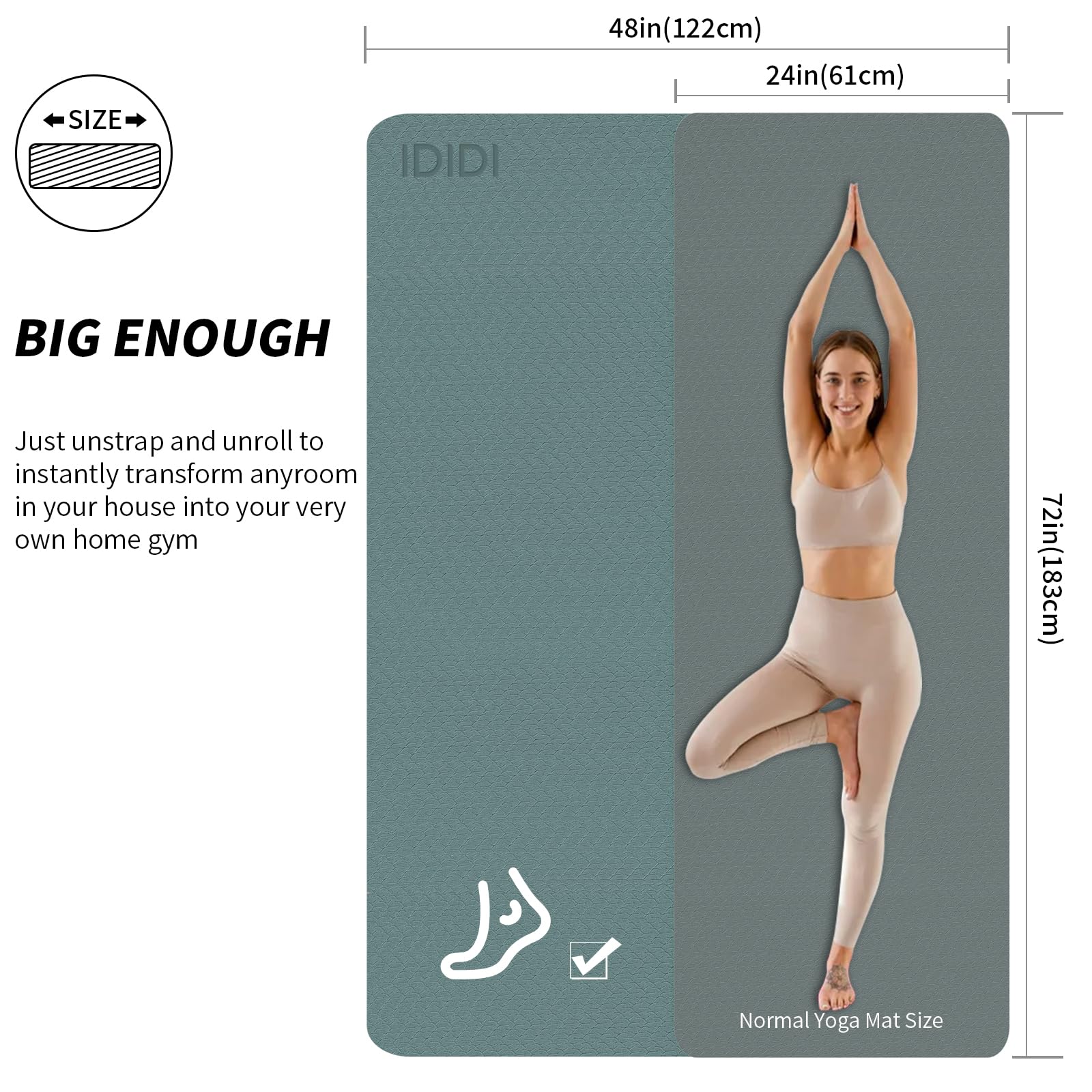 Large Yoga Mat (6'x 4')-POE 0.28''/0.32''/0.4'' Thick Fitness Mat, Eco-Friendly Exercise Mat for Home Workouts, Ideal for Yoga and Pilates