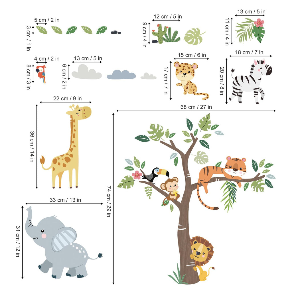 decalmile Jungle Animals Safari Wall Decals Lion Monkey Koala Wall Stickers Baby Nursery Kids Room Toddler Room Wall Decor
