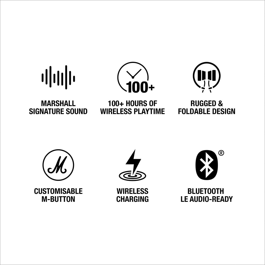 Marshall Major V Wireless On-Ear Bluetooth Headphones - 100+ Hr Playtime | Detachable Audio Cable | Microphone for Calls | Lightweight, Foldable Design for Travel - Black