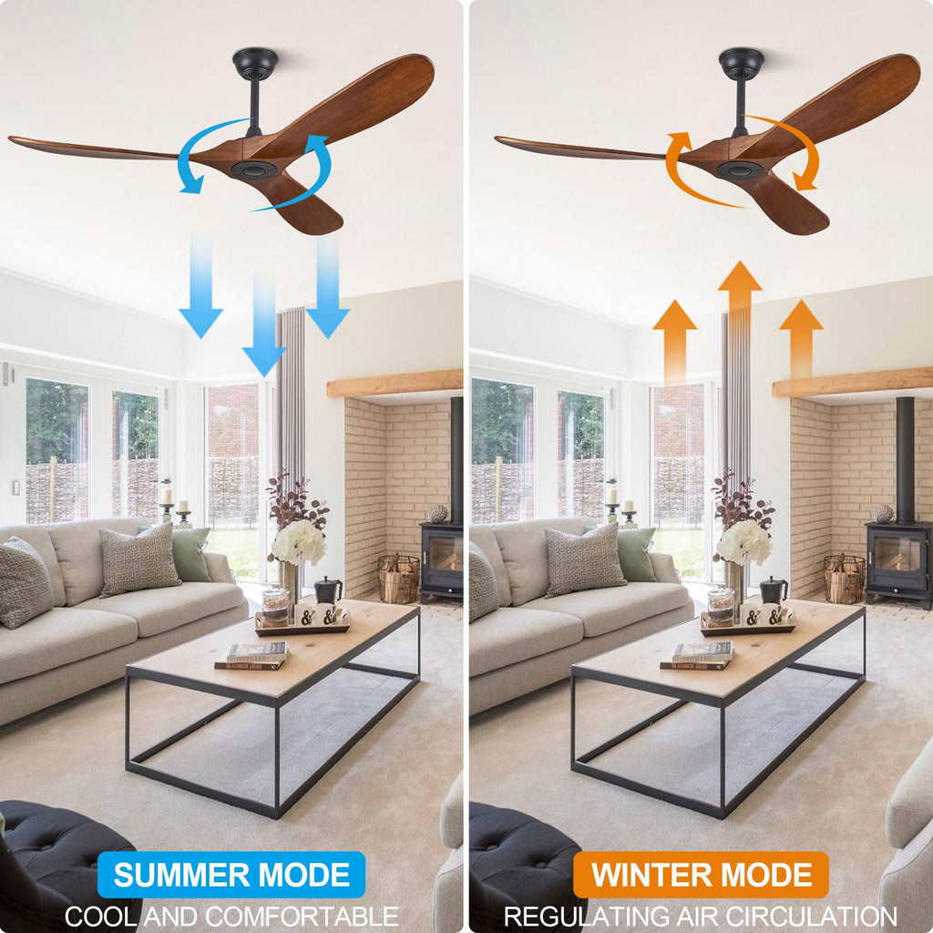 ABZ Ceiling Fans without Lights - 52 Inch Modern Ceiling Fans no Lights with Remote Control, Black 3 Blade Solid Wood Indoor Outdoor Ceiling Fans for Patios Living Room Bedroom
