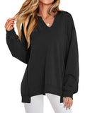 ANRABESS Women's Long Sleeve V-Neck Oversized Sweatshirts | Soft Lightweight Loose Fit Pullover Tops, Casual School Workout Office Tunic Shirts, Teen Girls Outfit, Fall Winter Clothes