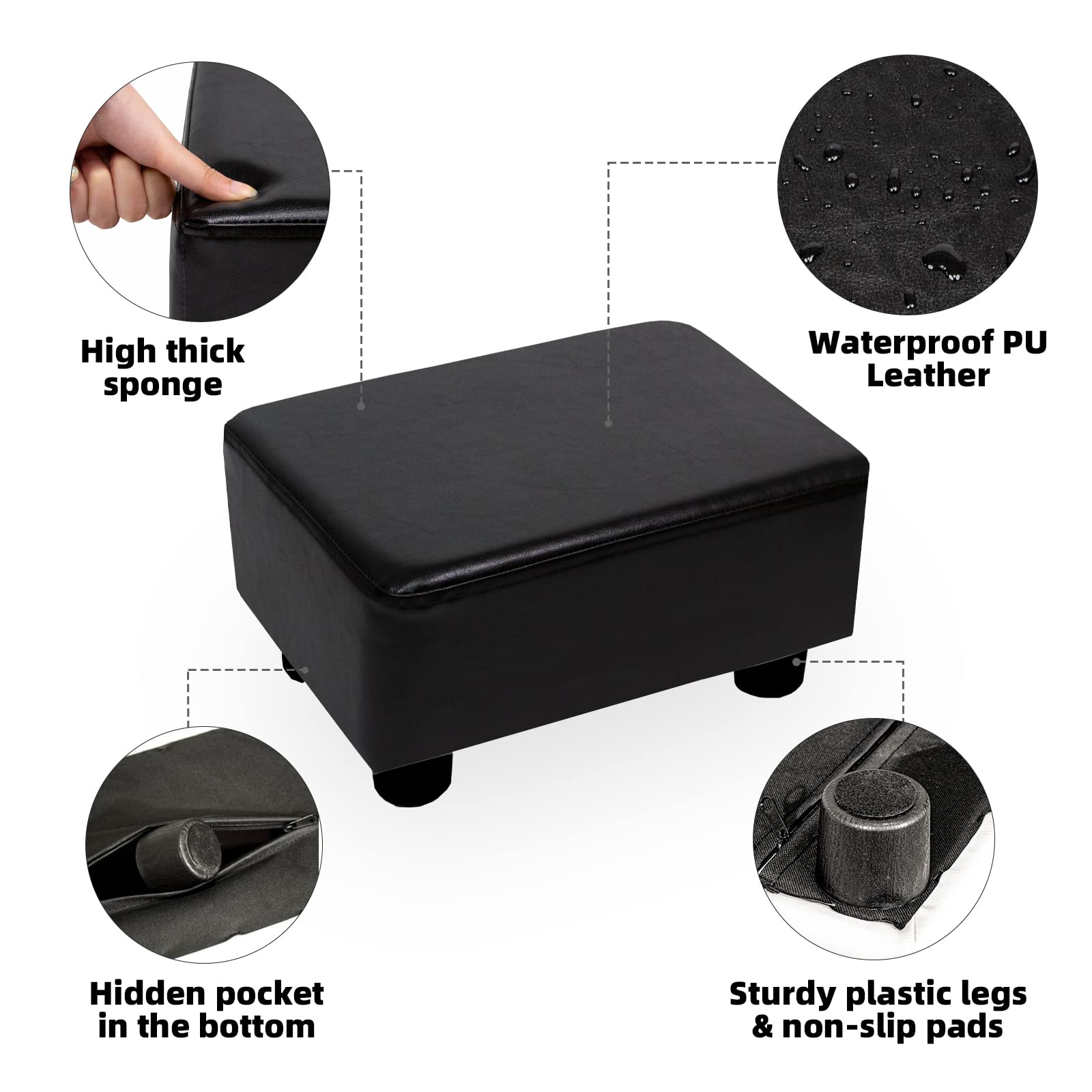 CAROLMADE Small Foot Stool Ottoman Footstool with Legs Under Desk Footrest for Living Room Bedroom and Office, Black
