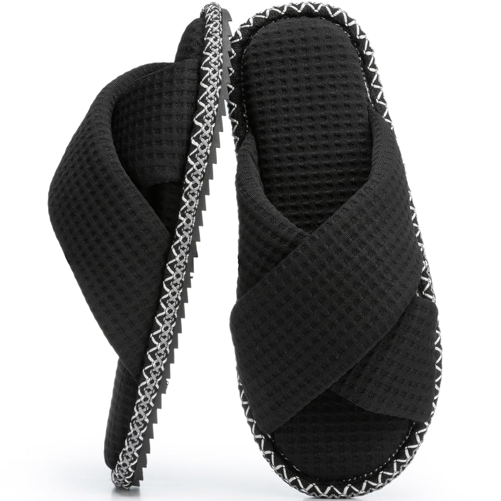 GOEWY Slippers for Women Memory Foam House Bedroom Corduroy Crossbands Open Toe Slides Sandals Shoes Comfy Trendy Gift for womens Anti-Skid sole