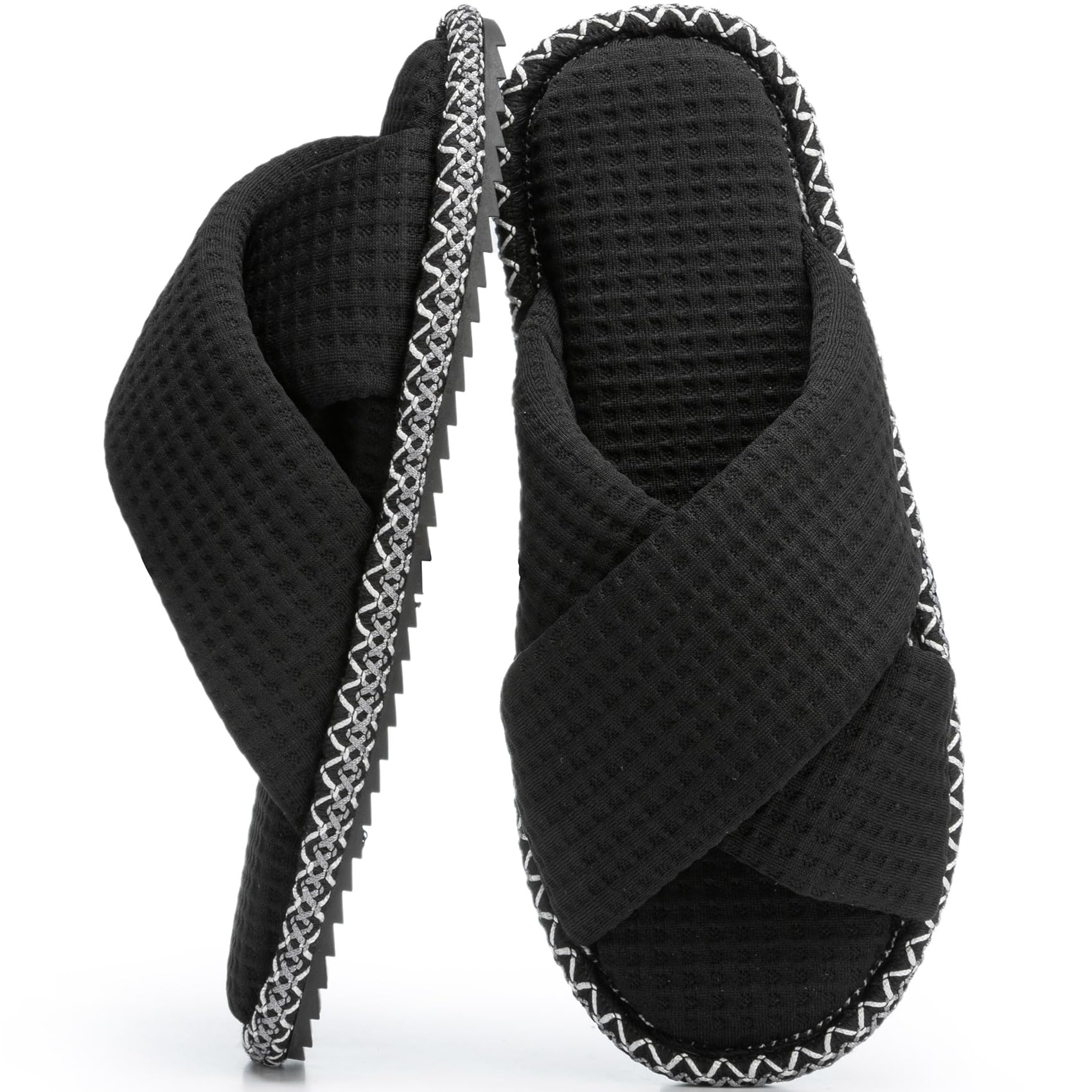 GOEWY Slippers for Women Memory Foam House Bedroom Corduroy Crossbands Open Toe Slides Sandals Shoes Comfy Trendy Gift for womens Anti-Skid sole