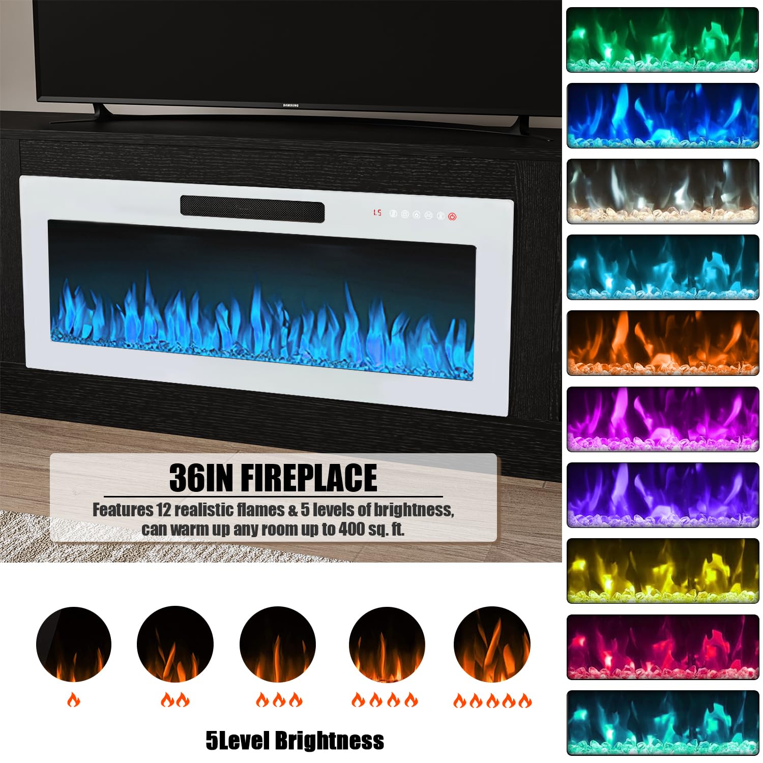 VITESSE 58 Inches Fireplace TV Stand for TVs up to 65 Inches Console with 18'' Electric Fireplace & Remote,Wooden Modern Entertainment Center for Living Room with LED Light Glass Shelves（Bei）