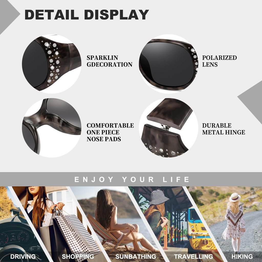 HAOLOTA Polarized Sunglasses for Women, Rhinestone Wrap Around Sunglasses with UV400 Protection