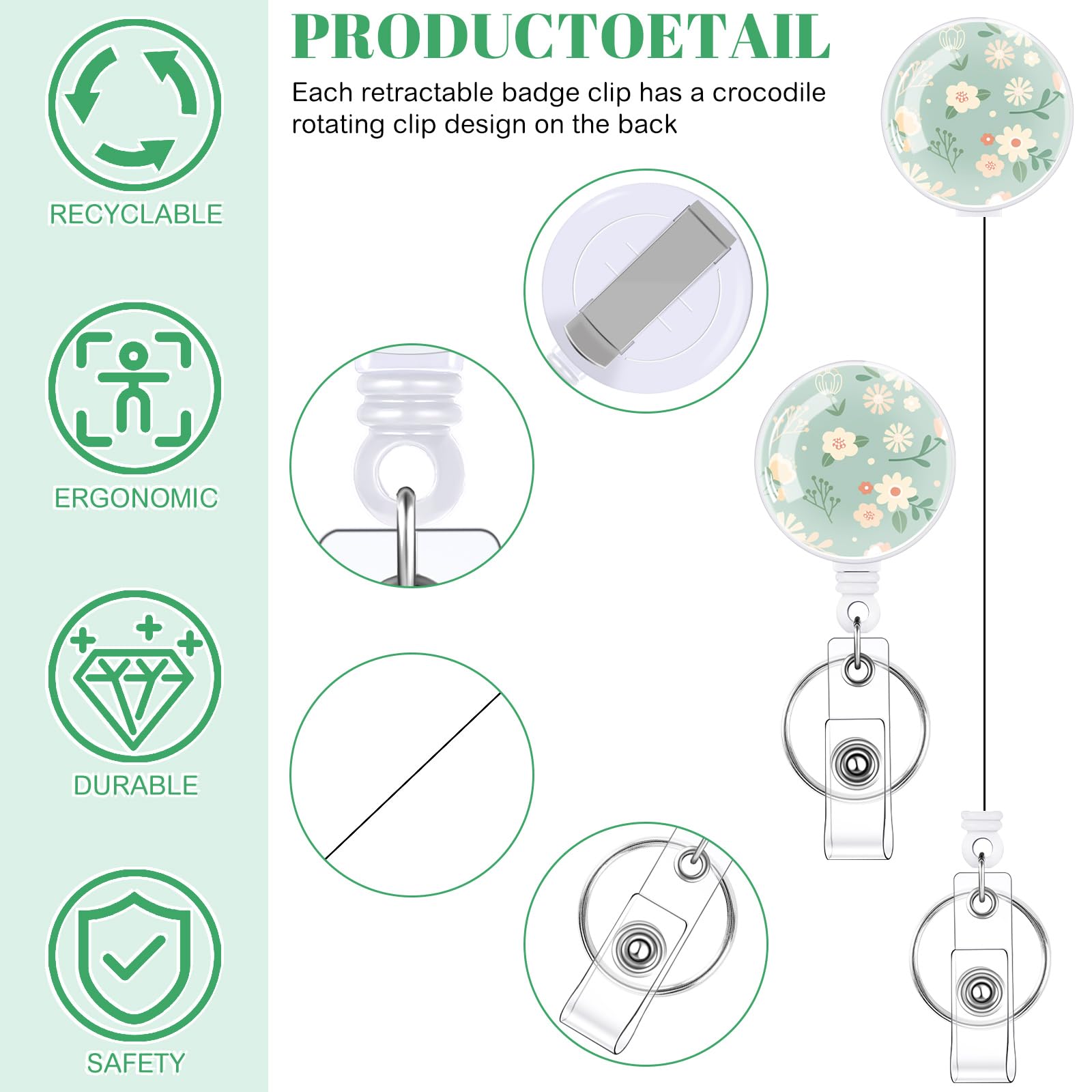 3 Set Badge Holder Retractable Reel Bloom ID Badge Holders with Clip Cute Name Badge Holders for Teacher Nurse Doctor Student Office Workers