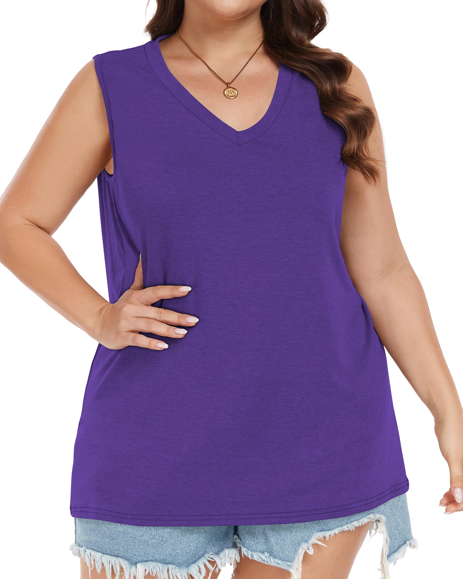 Plus Size Tanks Women Summer Top V Neck Sleeveless Top Loose Fit Tee Workout Shirts 2026