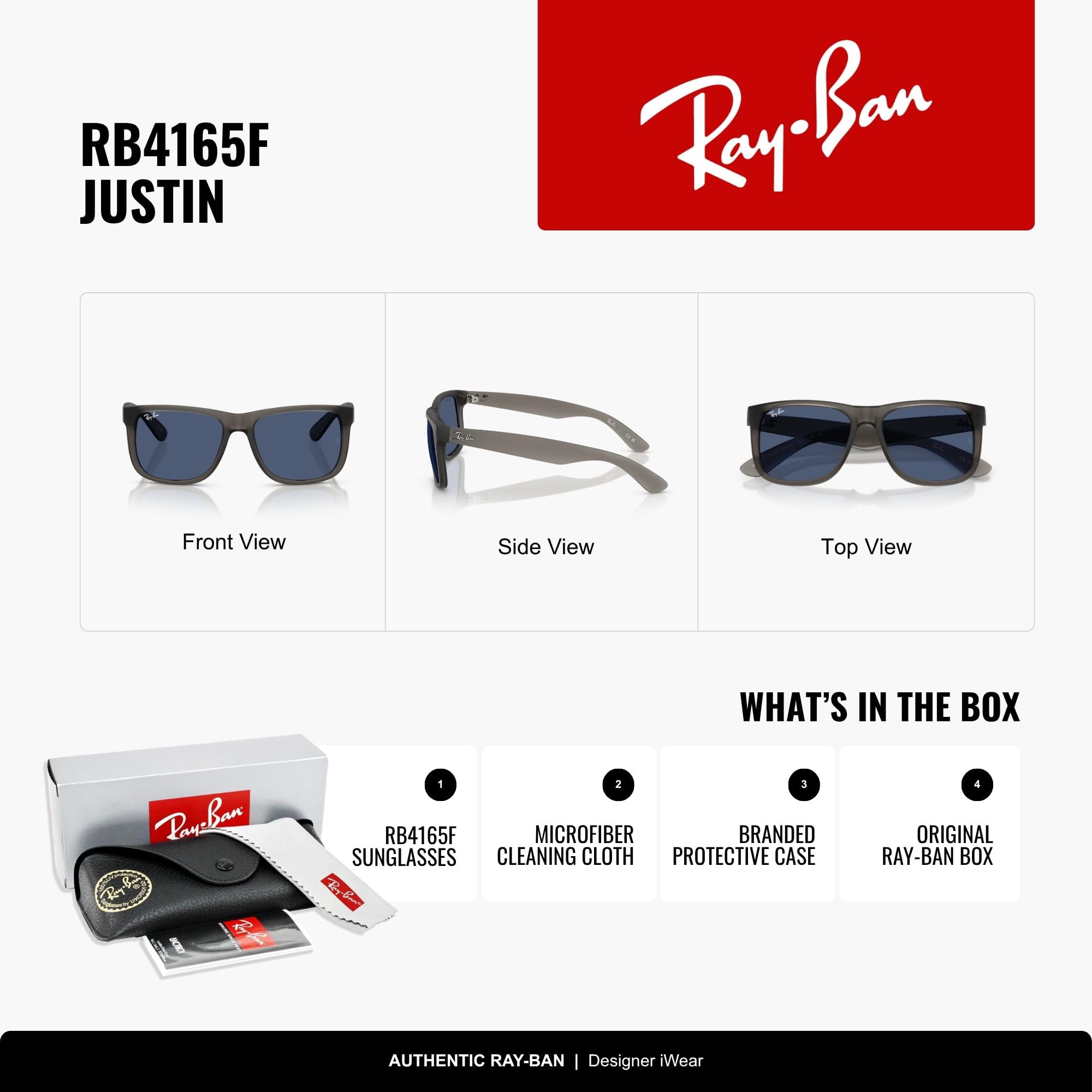 Ray-Ban RB4165F Justin Classic Square Sunglasses for Men