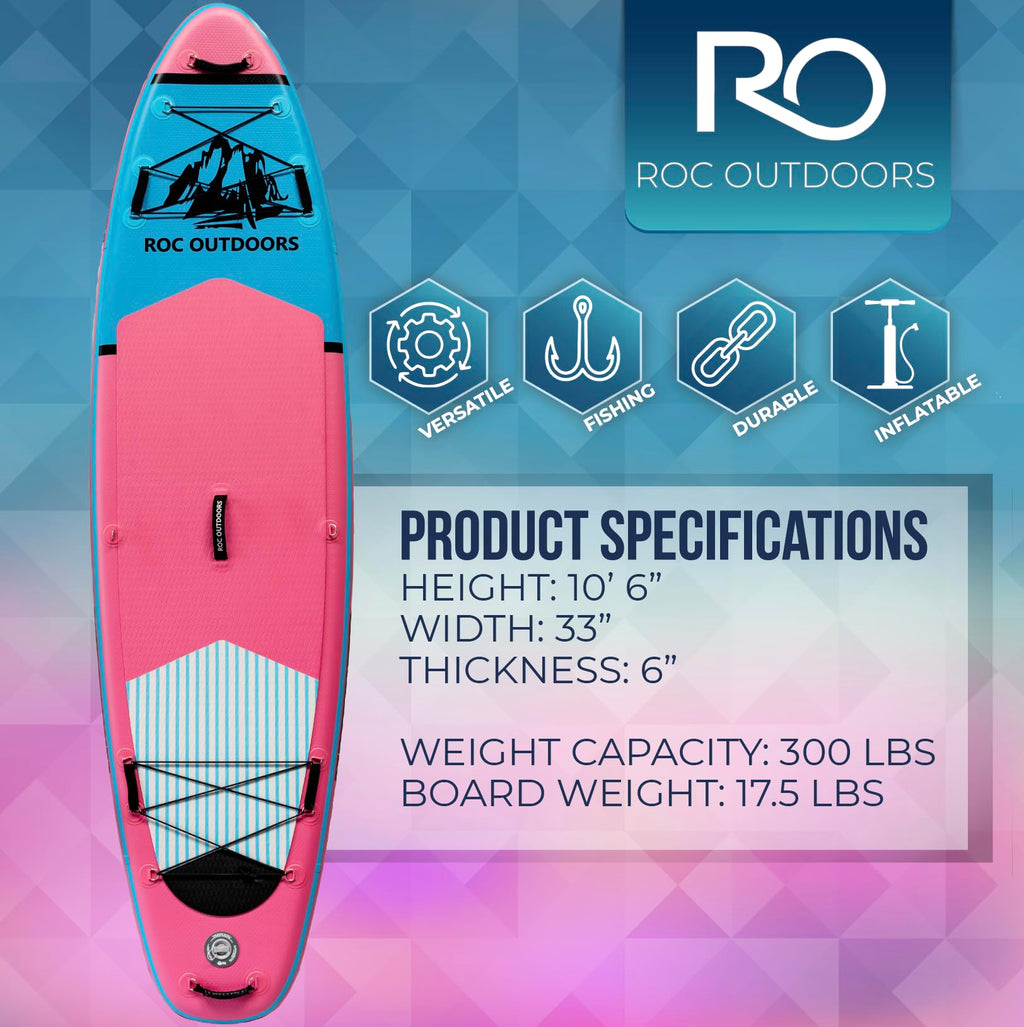 Roc Inflatable Stand Up Paddle Board 10' 6" with Premium SUP Paddle Board Accessories, Wide Stable Design, Non-Slip Comfort Deck for Youth & Adults