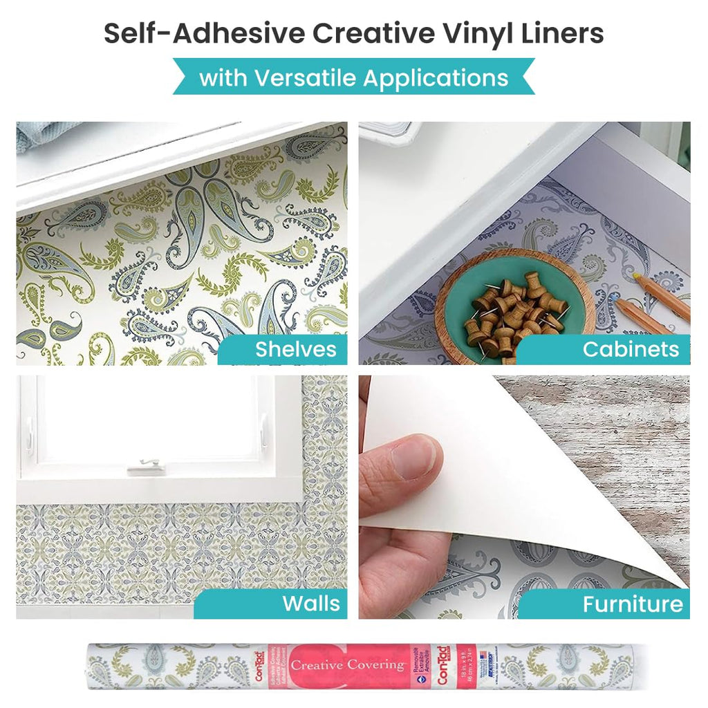 Con-Tact Brand Creative Covering, Self-Adhesive Shelf Liner, Multi-Purpose Vinyl Roll, Easy to Use and Apply, 18'' x 50', Abby Sage