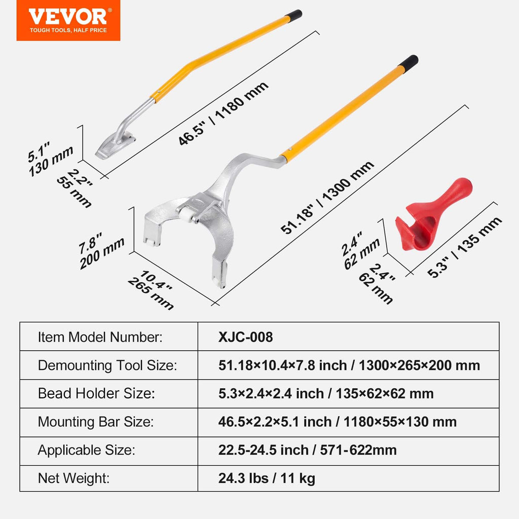 VEVOR Tire Mount Demount Tool 22.5" to 24.5" Tire Changer Steel Bead Breaker Extra Bead Holder Tubeless Truck Manual Tire Changing Tools for Car Repairing(Blue)