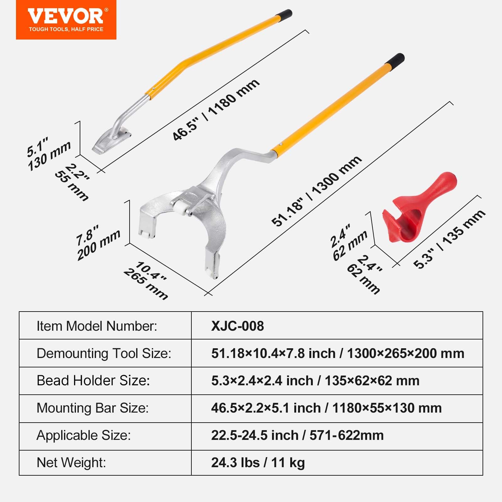 VEVOR Tire Mount Demount Tool 22.5" to 24.5" Tire Changer Steel Bead Breaker Extra Bead Holder Tubeless Truck Manual Tire Changing Tools for Car Repairing(Blue)