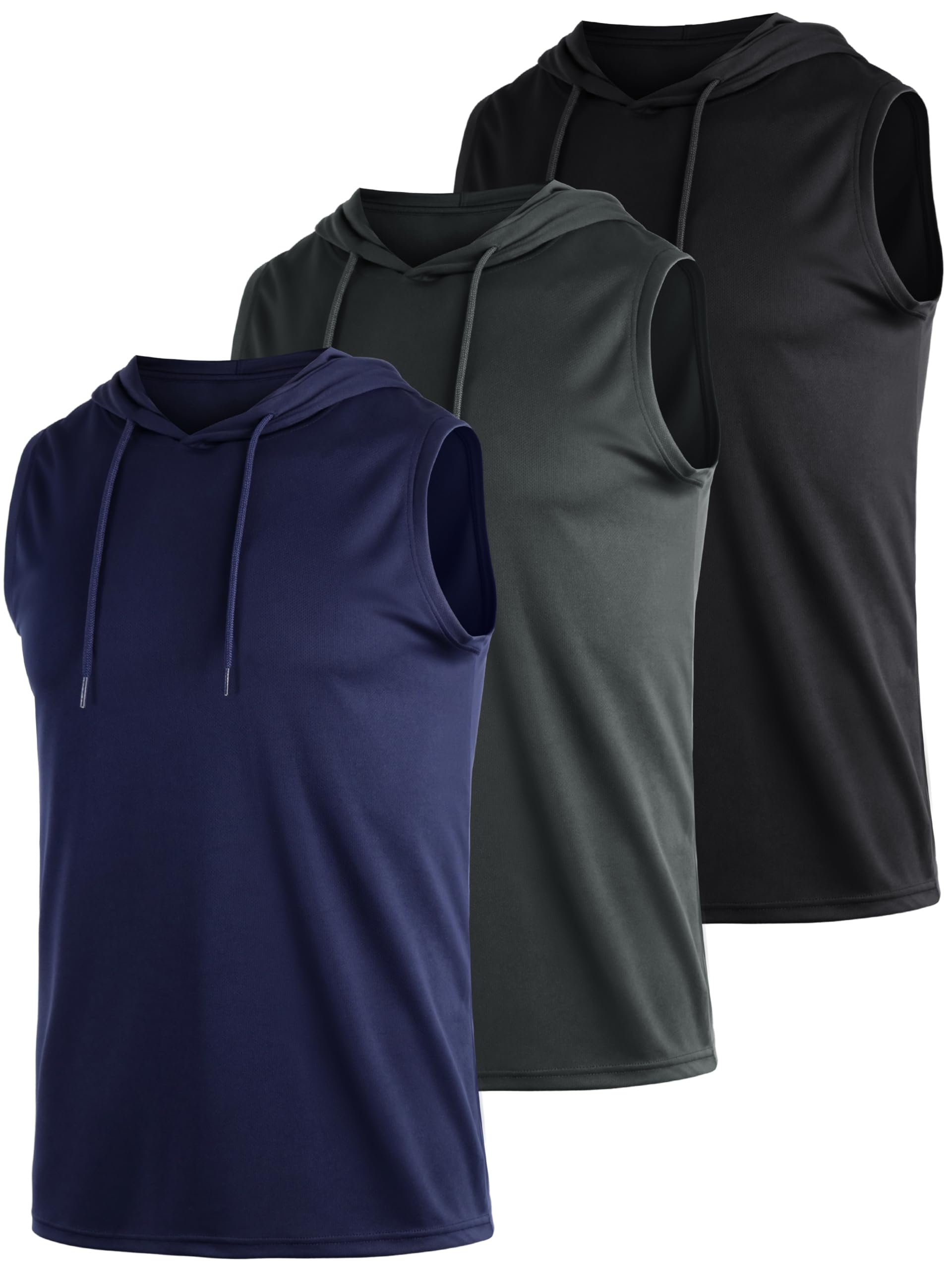 3 Pack Men's Dry Fit Moisture Wicking Tech Quick Dry Sleeveless Shirts Mesh Hoodie Active Athletic Tank Tops
