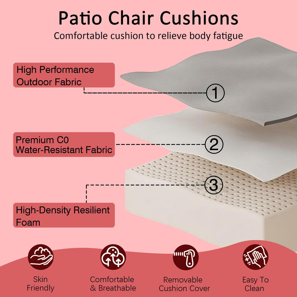 COZYVIDA 5.1" Thick Outdoor Patio Cushions Set of 2, 22"x24"x5.1" Seat, C0 Water-Resistant Breathable Fabric, UV-Resistant 1000+ Hrs, 35D Foam with Recycled Fiber Fill,Beige