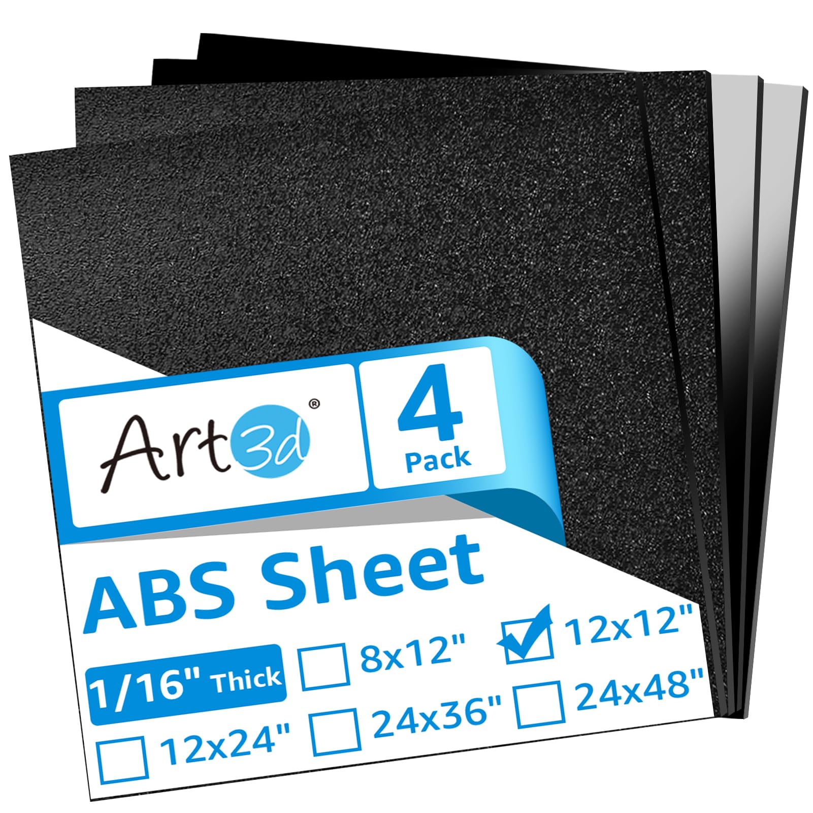 Art3d ABS Plastic Sheets 1/16 Inch Thick 8"x12", 2 Pack - Thermoform Two-Sided Rigid ABS Sheet (Textured Plastic Front & Smooth Back)