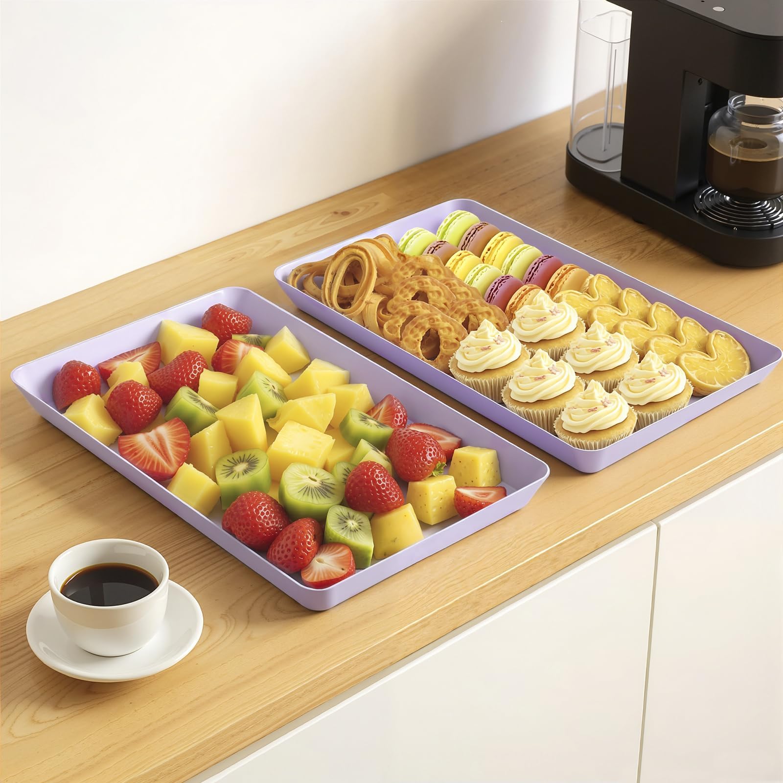 WOWBOX 4 pcs Serving Tray for Entertaining, Serving Platters for Snacks, Fruit, Cookies, Dessert, Reusable Plastic Trays for Serving Food, (White, Black, Green, Red)