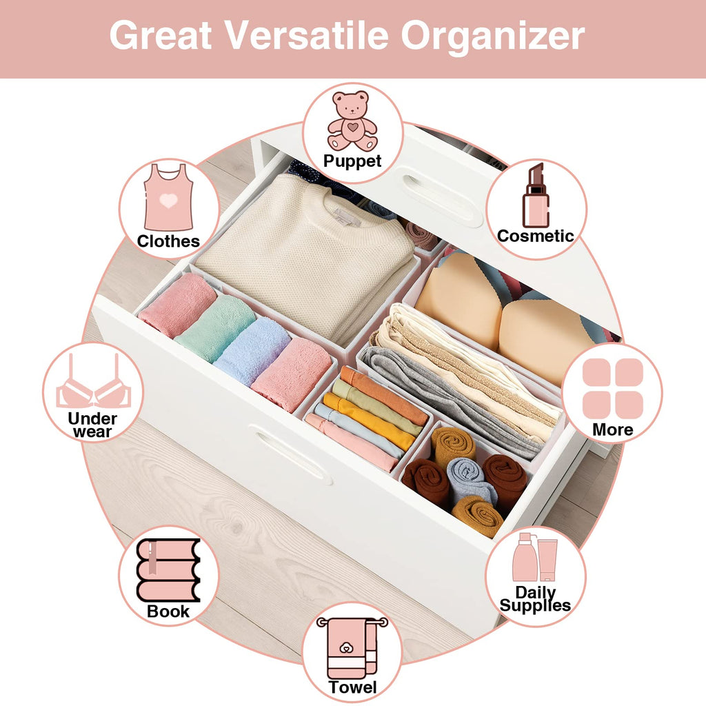 Criusia Drawer Organizer Clothes, 8 Pack Underwear Drawer Organizer, Foldable Cloth Storage Box Closet Organizers and Storage for Clothes, Socks, Scarves, Ties (Beige)