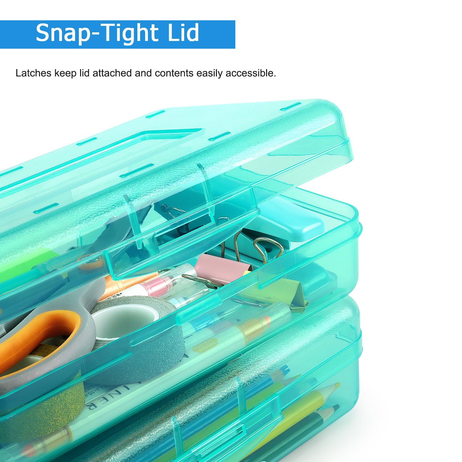 Tamaki 1 Pack Plastic Pencil Box Large Capacity Pencil Boxes Clear Boxes with Snap-tight Lid Stackable Design and Stylish Office Supplies Storage Organizer Box, Black