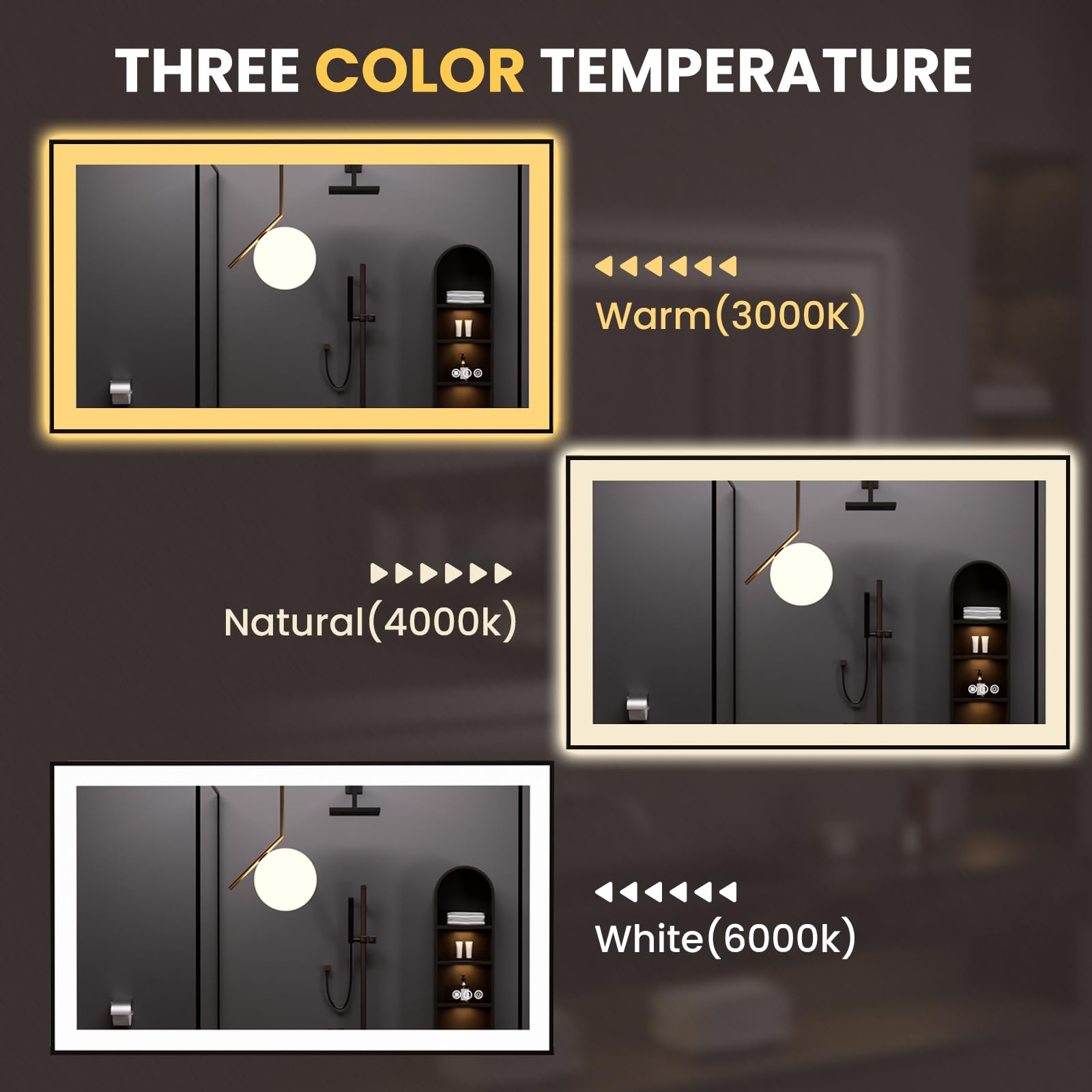 LOAAO 20"X28" LED Bathroom Mirror Black Framed | Anti-Fog, Dimmable, Memory Function, Tempered Glass, Lighted Vanity Mirror for Wall