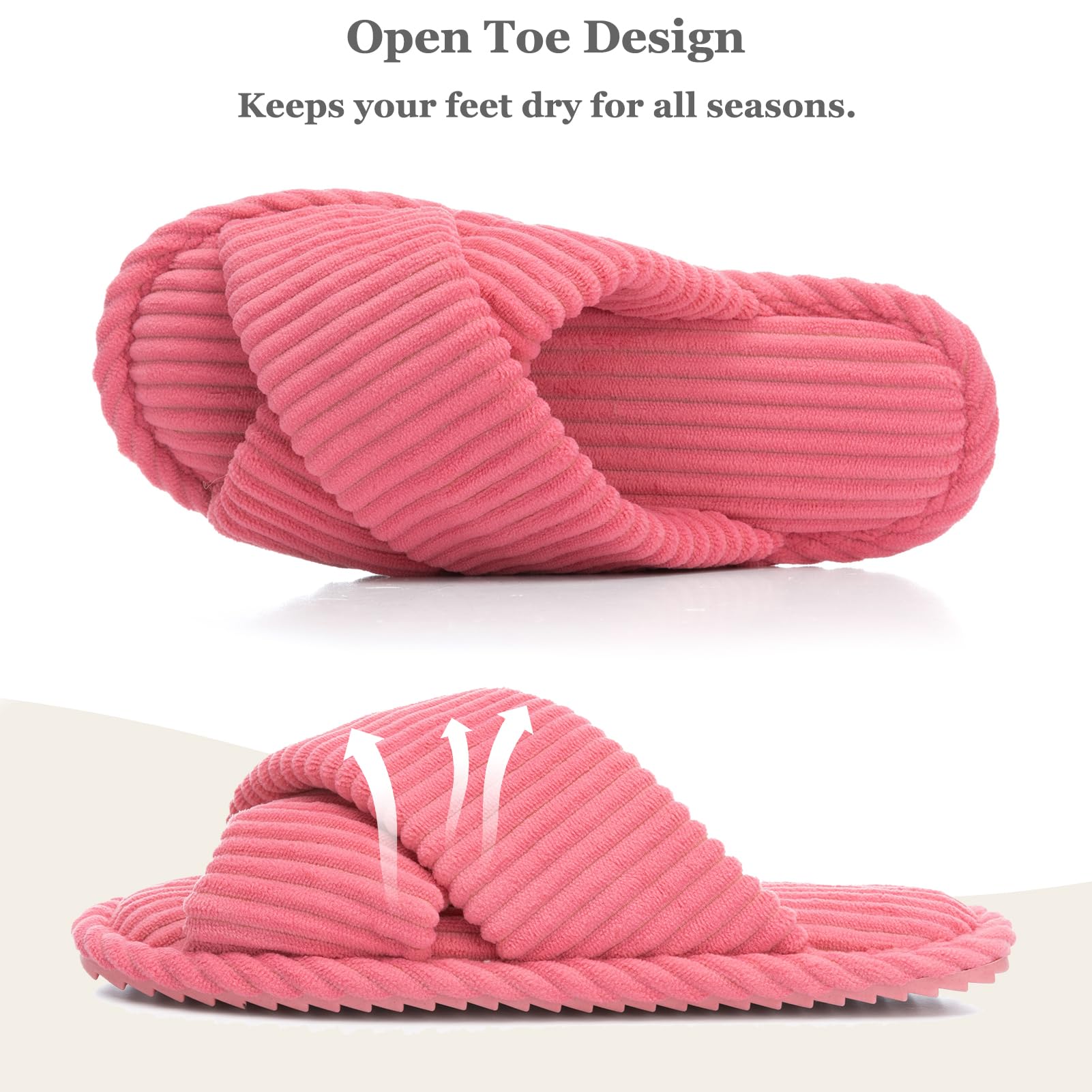 GOEWY Slippers for Women Memory Foam House Bedroom Corduroy Crossbands Open Toe Slides Sandals Shoes Comfy Trendy Gift for womens Anti-Skid sole