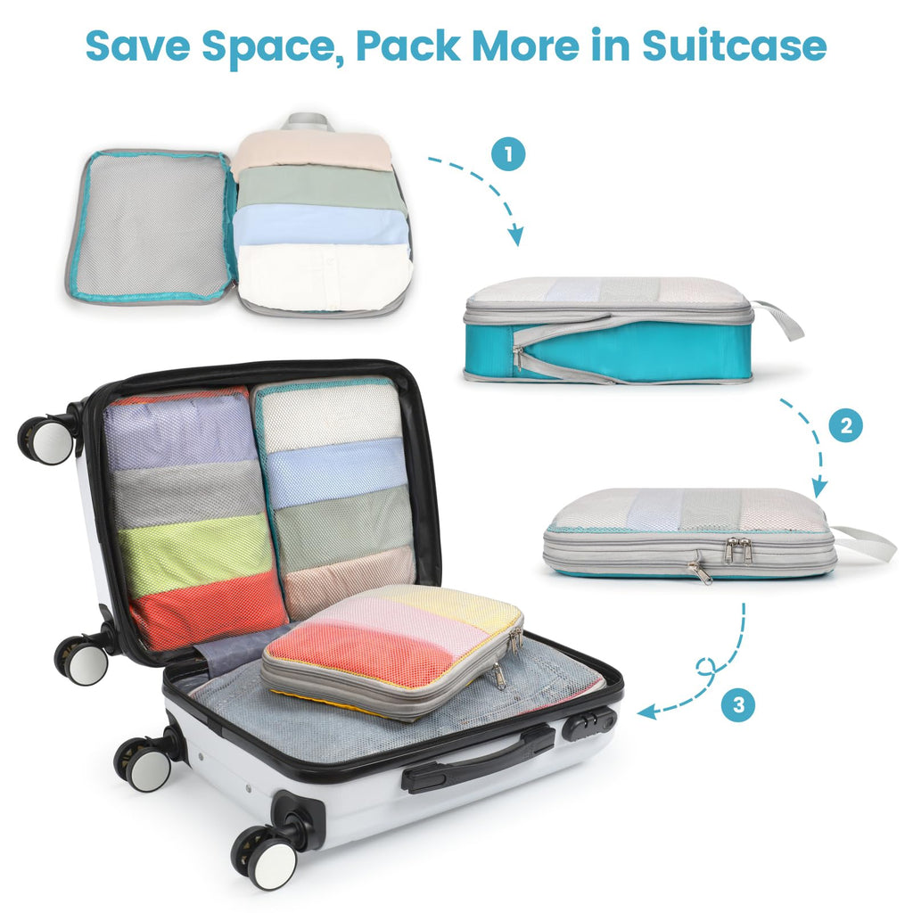 Cambond Compression Packing Cubes for Travel - Lightweight Expandable Travel Bags Luggage Organizers Travel Essentials Compression Cubes for Travel Space Saver for Carry on Suitcases Organizer