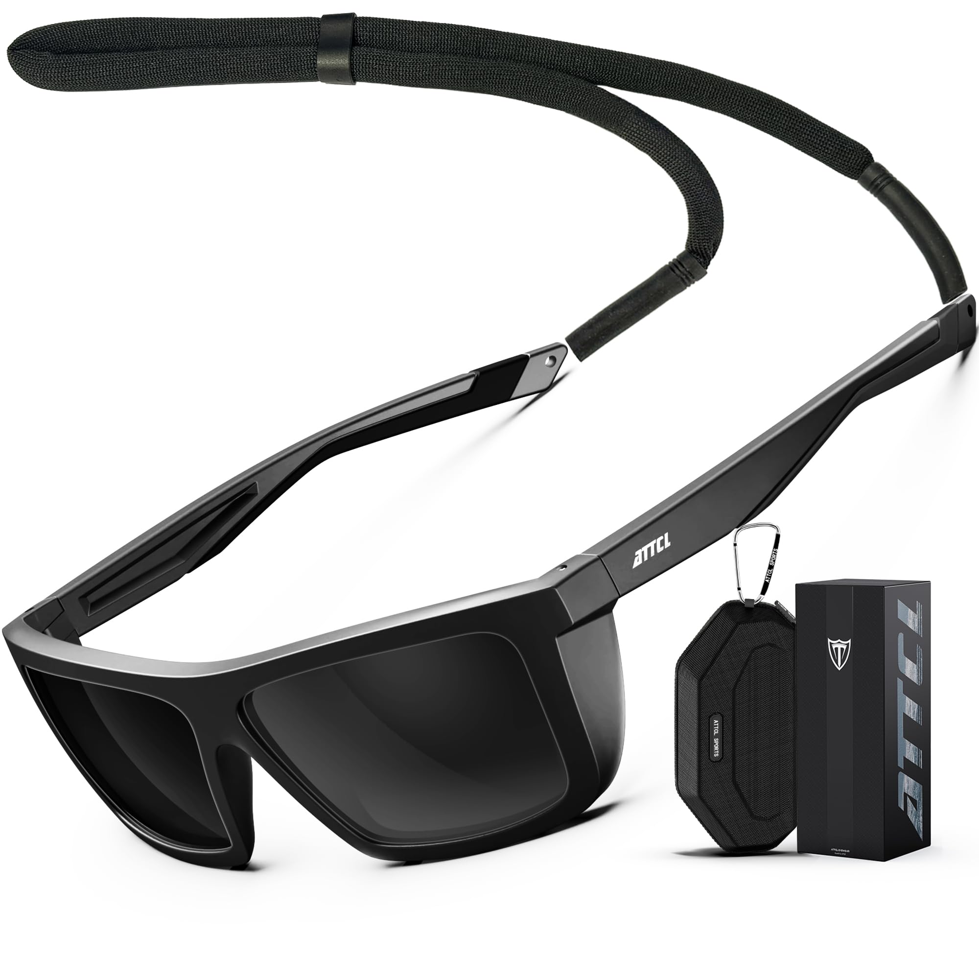 ATTCL Sports Polarized Sunglasses for Men: Secure Anti-Slip Lightweight TR90 Square Frame UV Protection for Driving Fishing