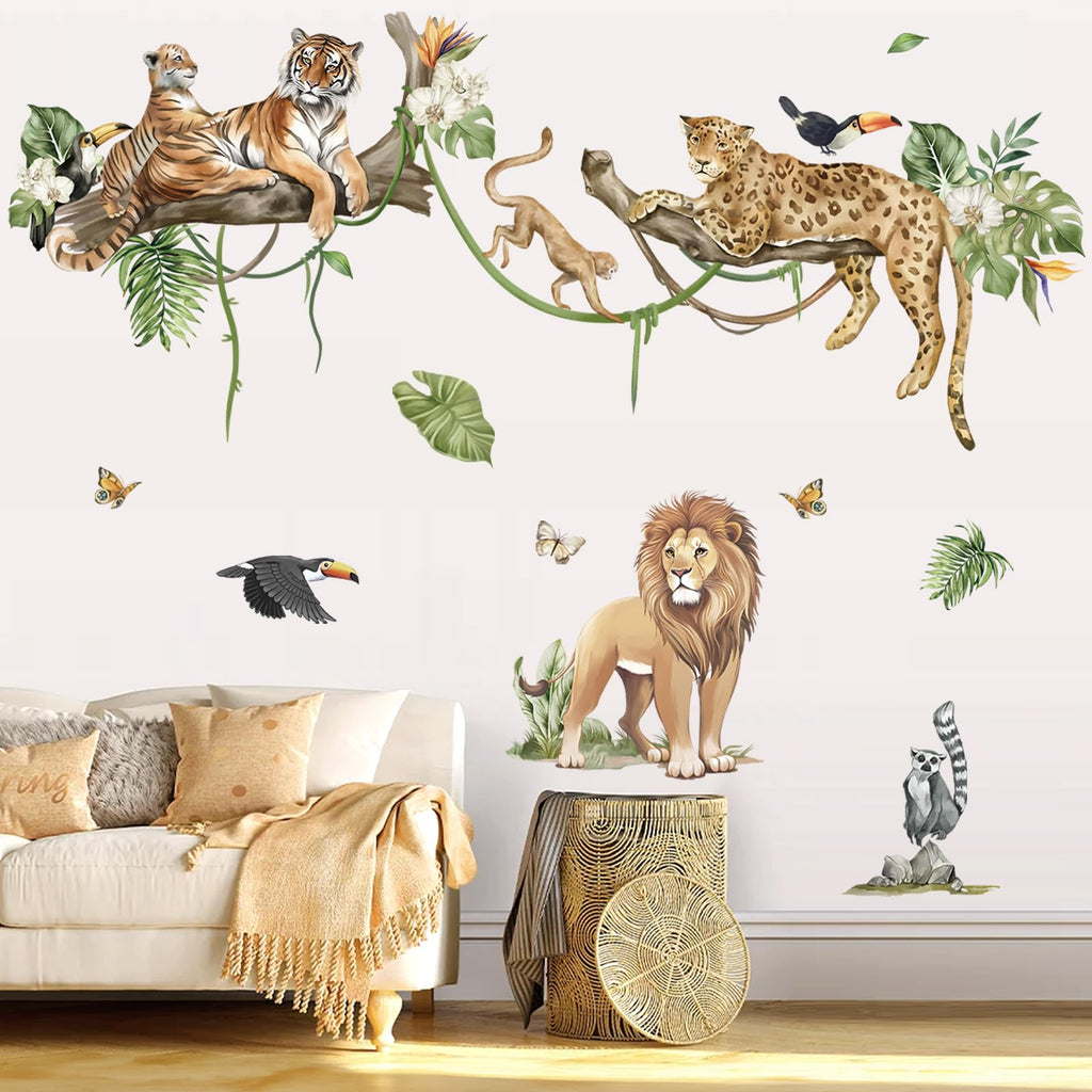 decalmile Jungle Animals Safari Wall Decals Lion Monkey Koala Wall Stickers Baby Nursery Kids Room Toddler Room Wall Decor
