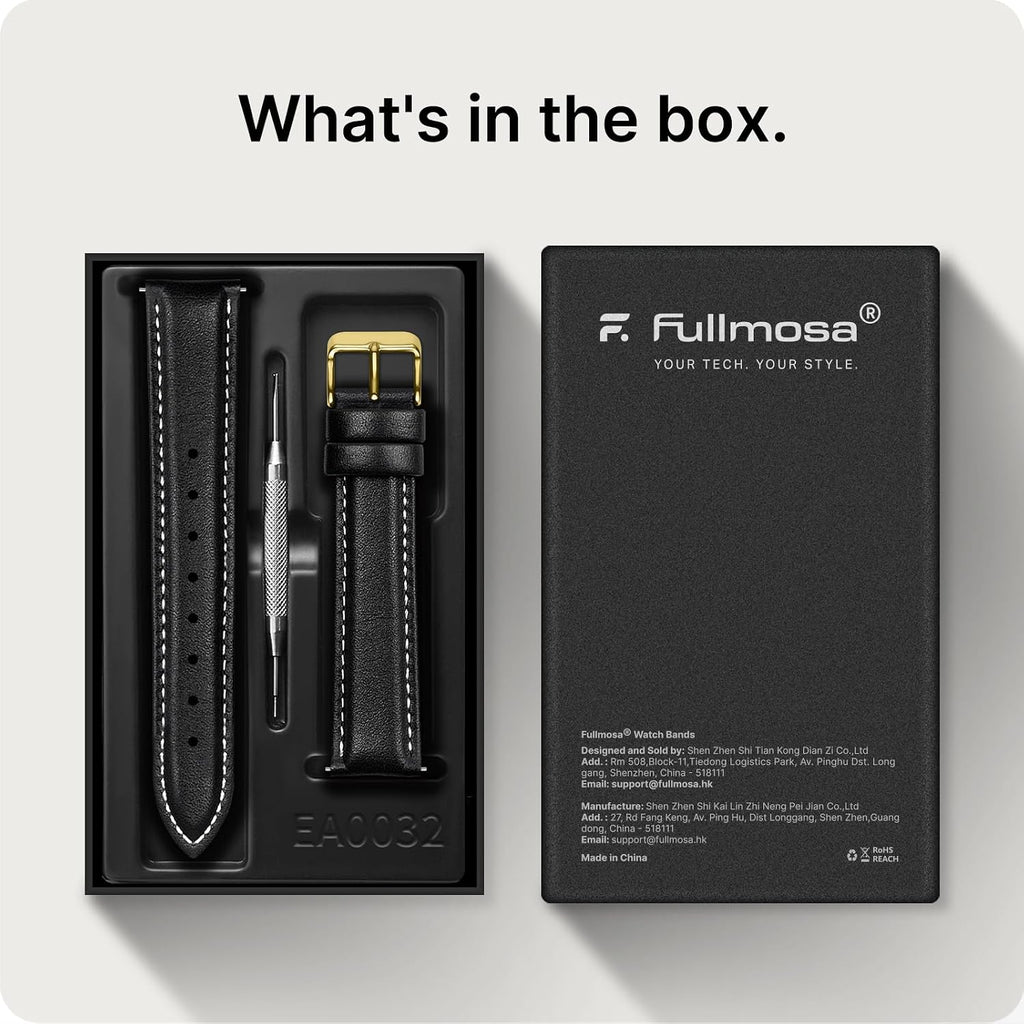 Fullmosa Watch Band, Quick Release Leather Watch Strap Compatible with Samsung Galaxy Garmin for Men Women, Replacement Bands Width 12mm 14mm 16mm 18mm 19mm 20mm 21mm 22mm 24mm
