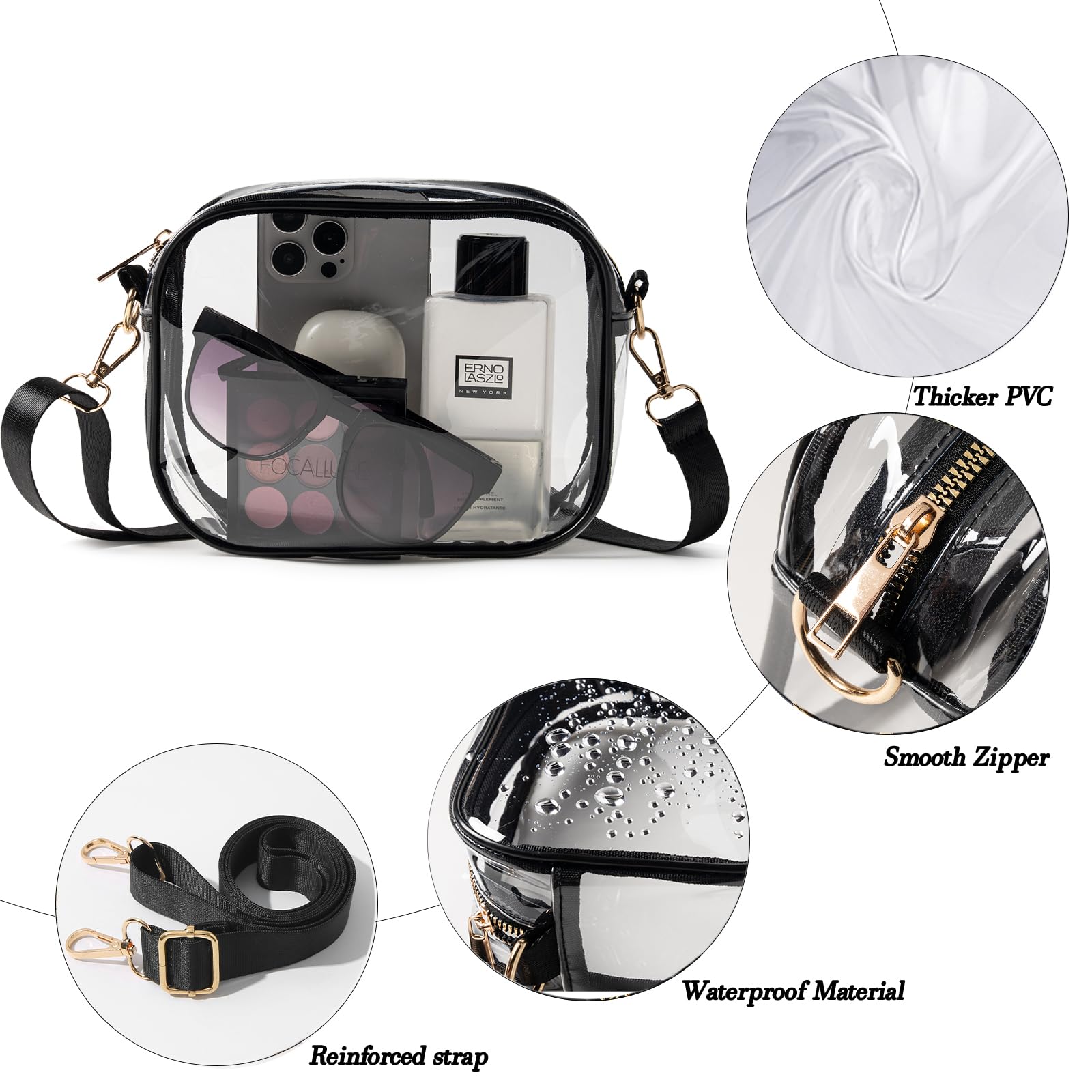 TOBVZOO Clear Bag Stadium Approved, Crossbody Transparent Bag for Concerts Sports Events, Purses for Men & Women