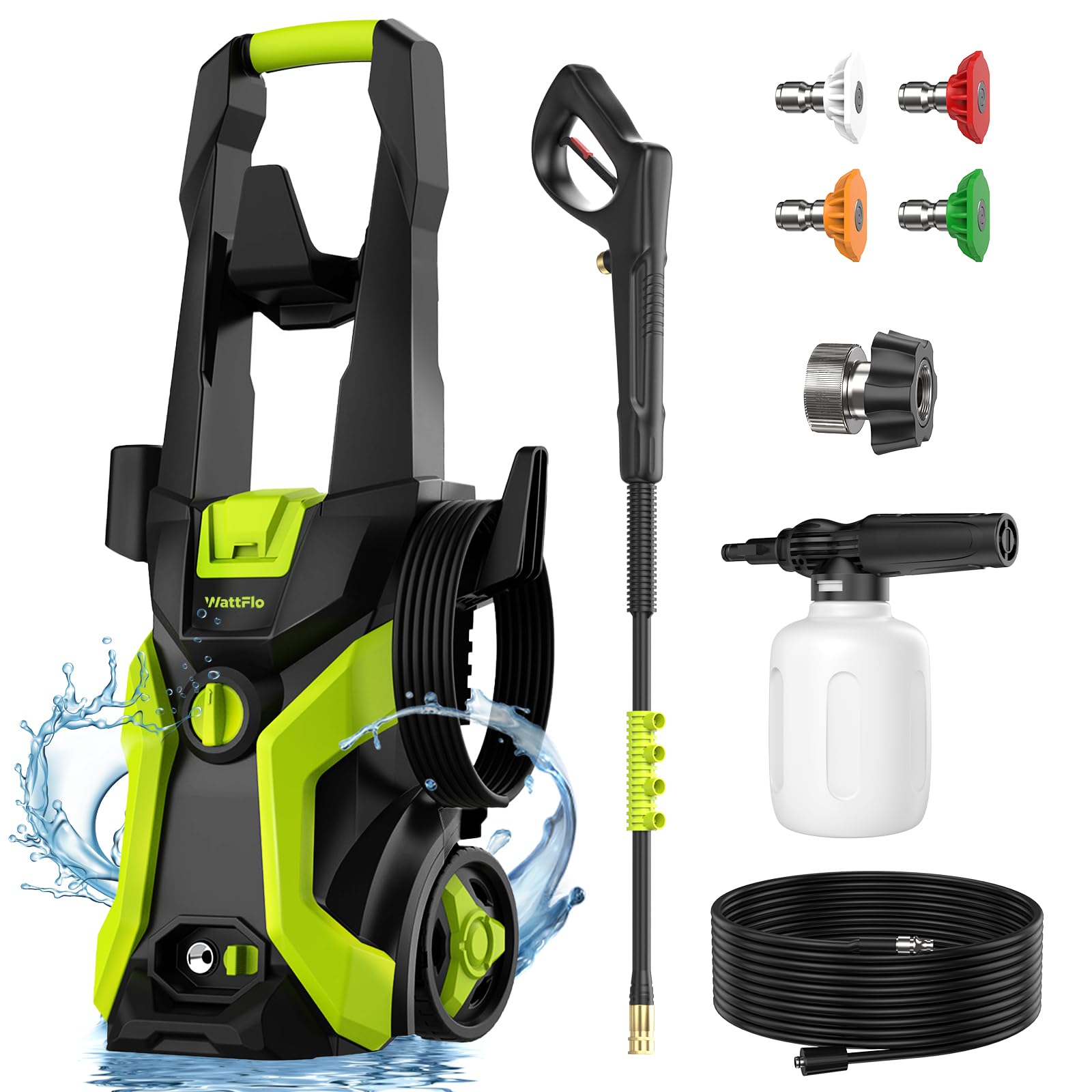 2026 Upgraded Pressure Washer, Portable Power Washer, 4 Quick-Connect Nozzles, High Pressure Cleaner for Car Washing, Driveway, Patio, Deck, Bright Green