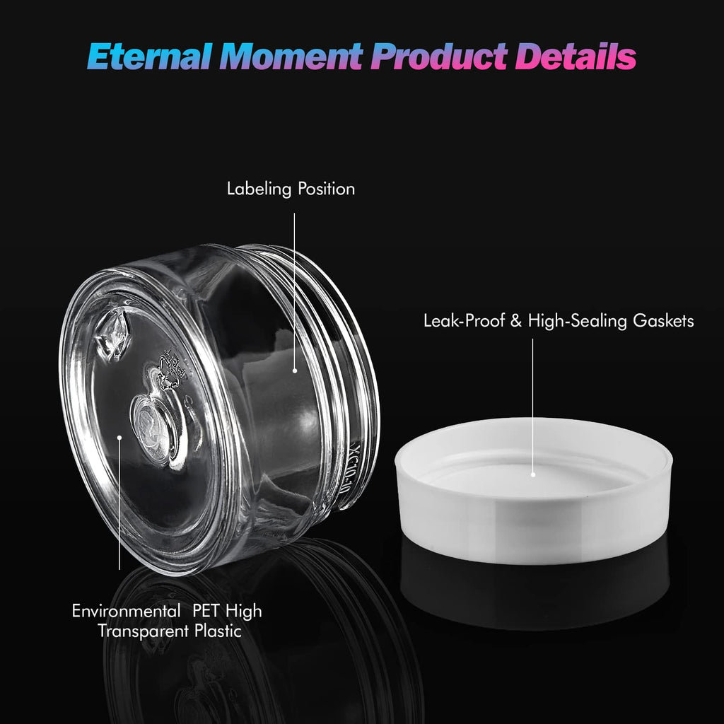 Eternal Moment 36 Pack 1 OZ Plastic Jars Round Clear Cosmetic Container Jars with Lids, Perfect for Lotion, Cream, Ointments, Makeup, Eye Shadow, Rhinestone, Samples, Pot, Travel Storage