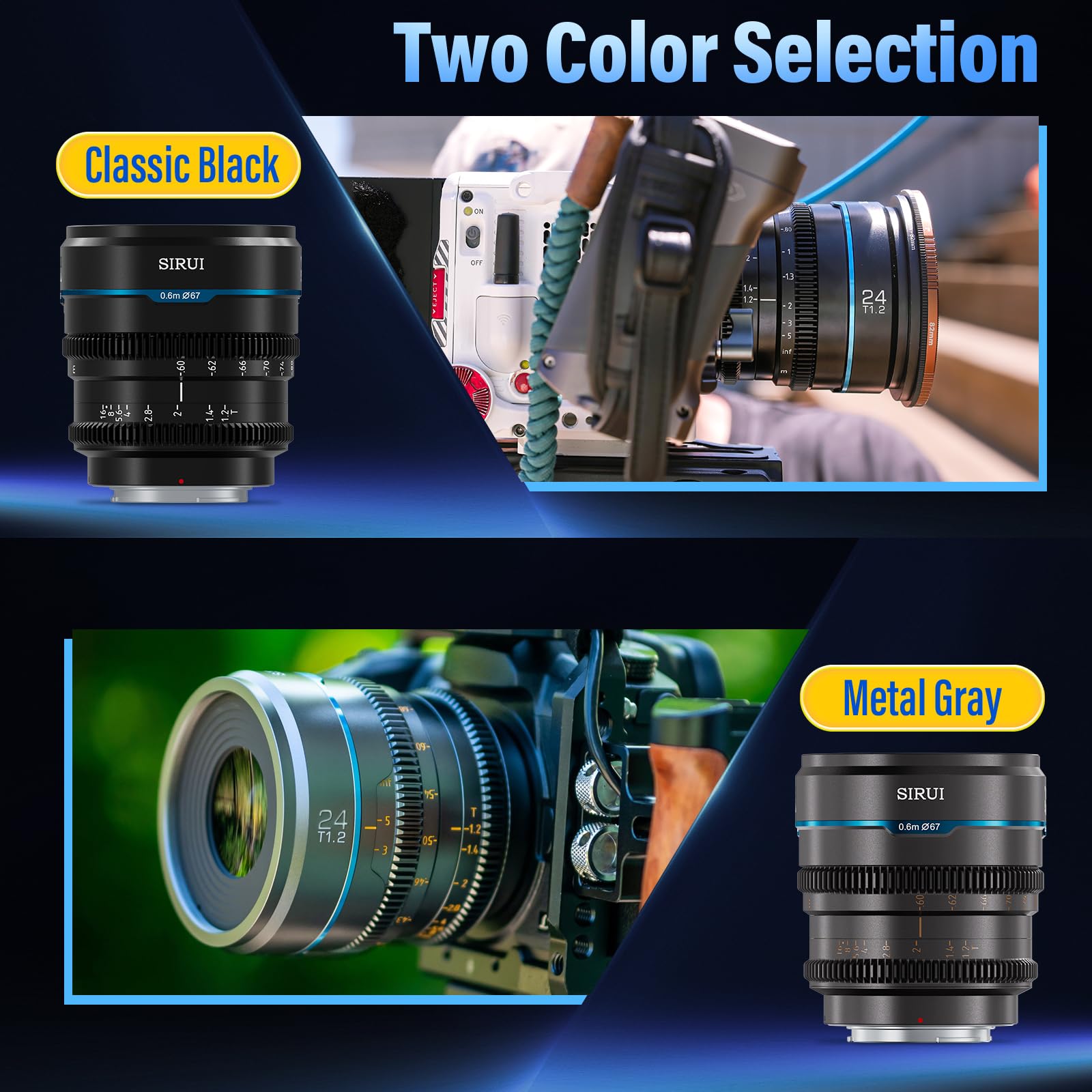 SIRUI Night Walker T1.2 Cine Lens Set, 16mm, 24mm, 35mm, 55mm, 75mm Large Aperture Manual Focus Lens (M4/3 Mount, Black)