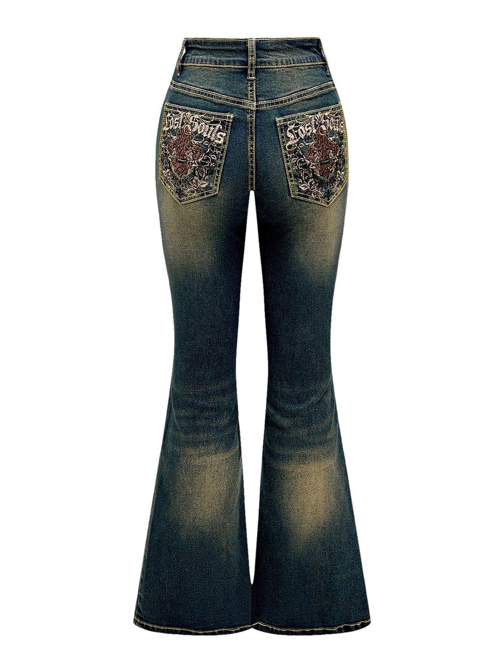 MakeMeChic Women's Bell Bottom Jeans Stretchy Flared Jeans Embroidered Y2K High Waist Denim Pants