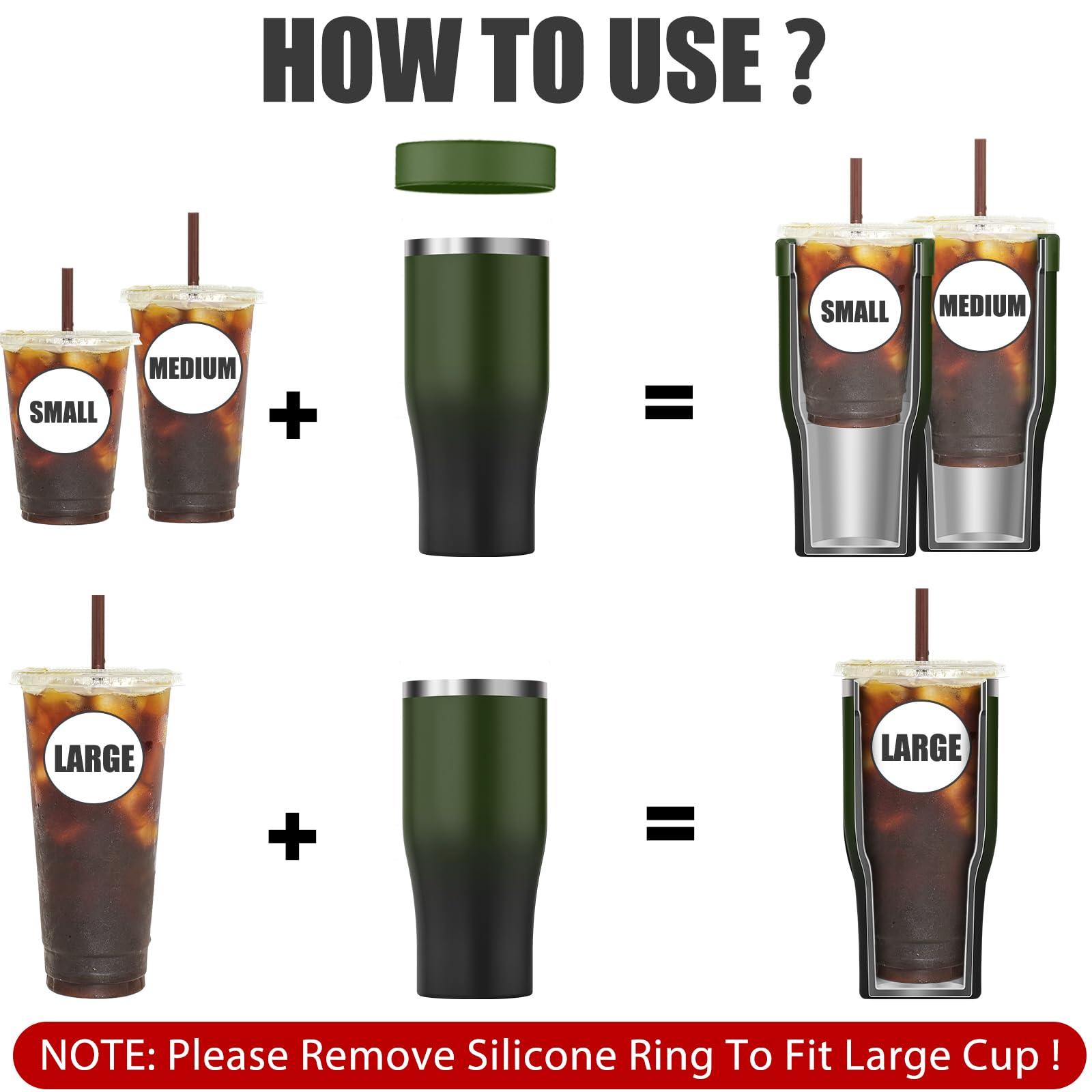 Universal Iced Coffee Sleeve - Upgraded Double Wall Reusable Stainless Steel Holder Sleeves Insulator for Cold Drinks Fits Starbucks Dunkin Donuts McDonalds Small Medium Large Cup (Aurora)