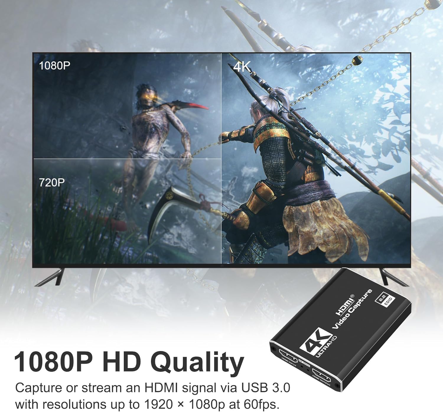 4K HDMI Capture Card USB 3.0 – 1080P 60FPS Gaming & Streaming Video Capture Card with HDMI Loop-Out, Plug & Play, Low-Latency Recording for PS5/PS4/Xbox/Switch/OBS/PC/Mac
