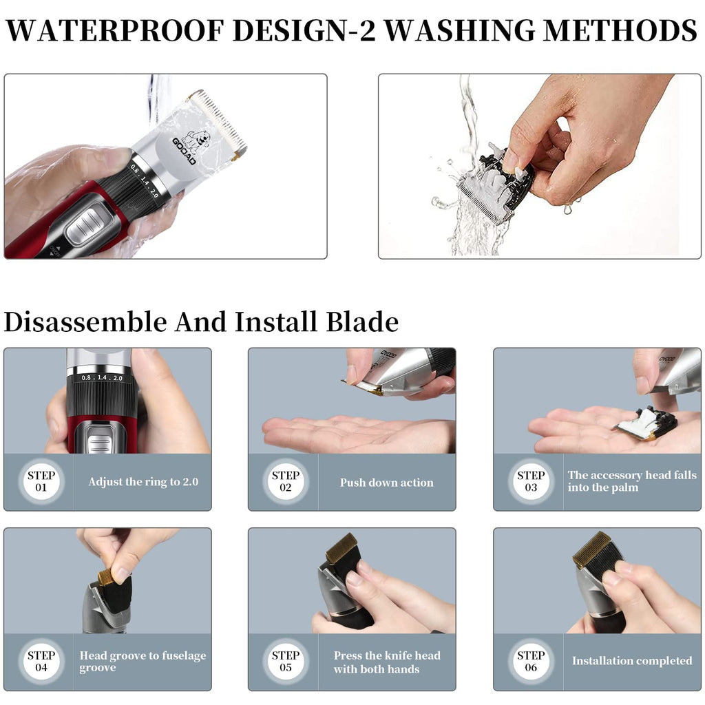 Dog Clippers Grooming Kit and Paw Trimmer,Cordless,Low Noise, Electric Quiet,Rechargeable, Dog Trimmer Grooming, Pet Hair Clippers for Thick Coats,Shaver for Small and Large Dogs Cats(Black)