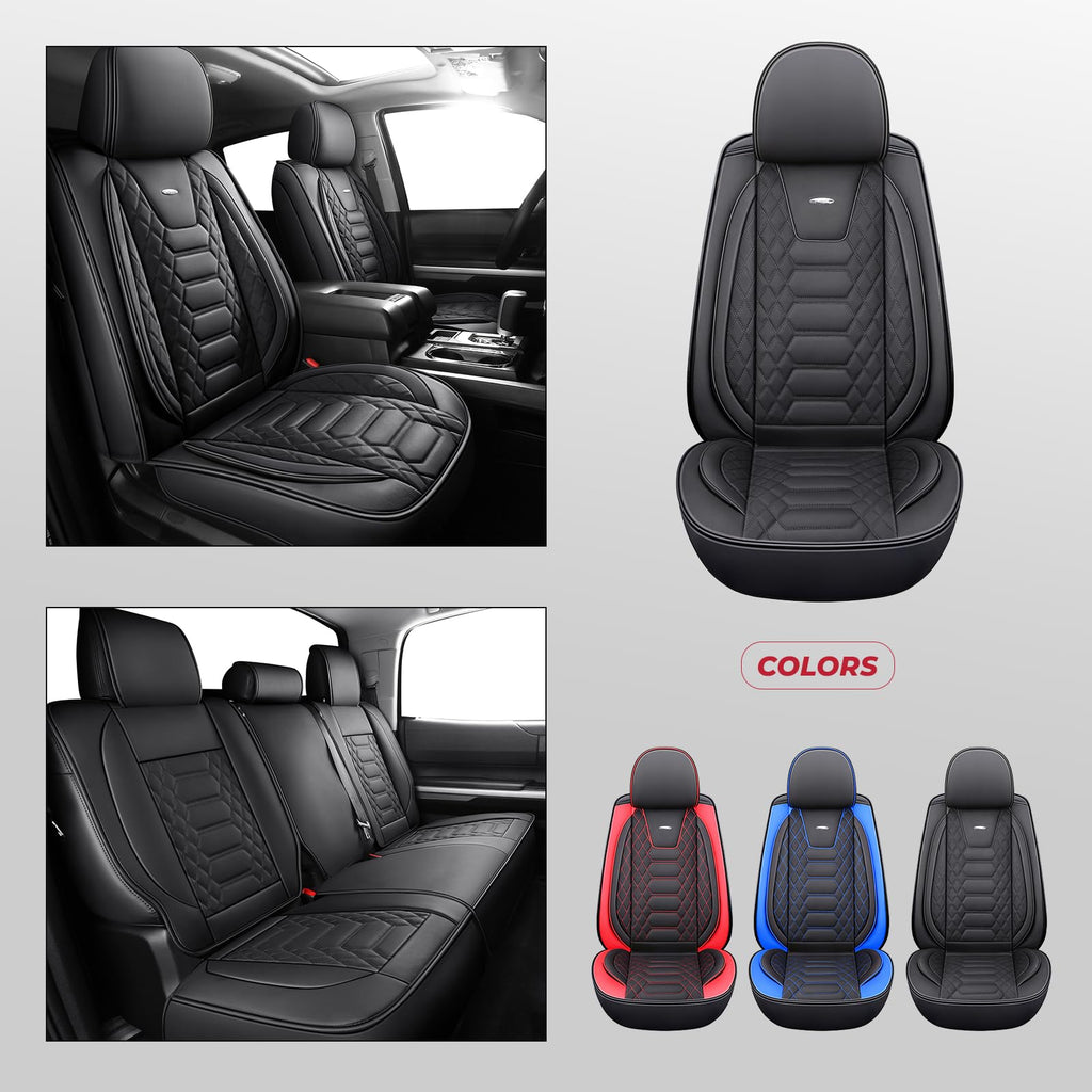 FREESOO Tundra Seat Covers 2007-2013, Fit for Toyota Tundra Crewmax Cab 5 Seats, Custom Truck Seat Covers with Waterproof Faux Leather Black