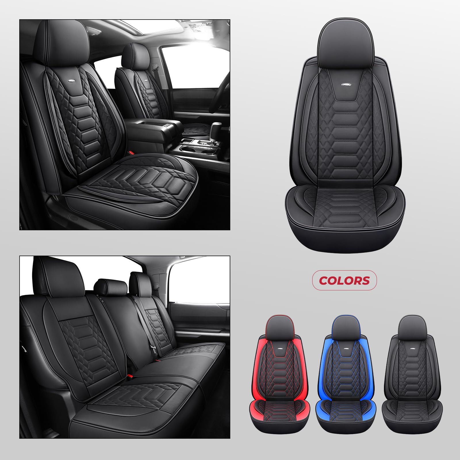 FREESOO Tundra Seat Covers 2007-2013, Fit for Toyota Tundra Crewmax Cab 5 Seats, Custom Truck Seat Covers with Waterproof Faux Leather Black