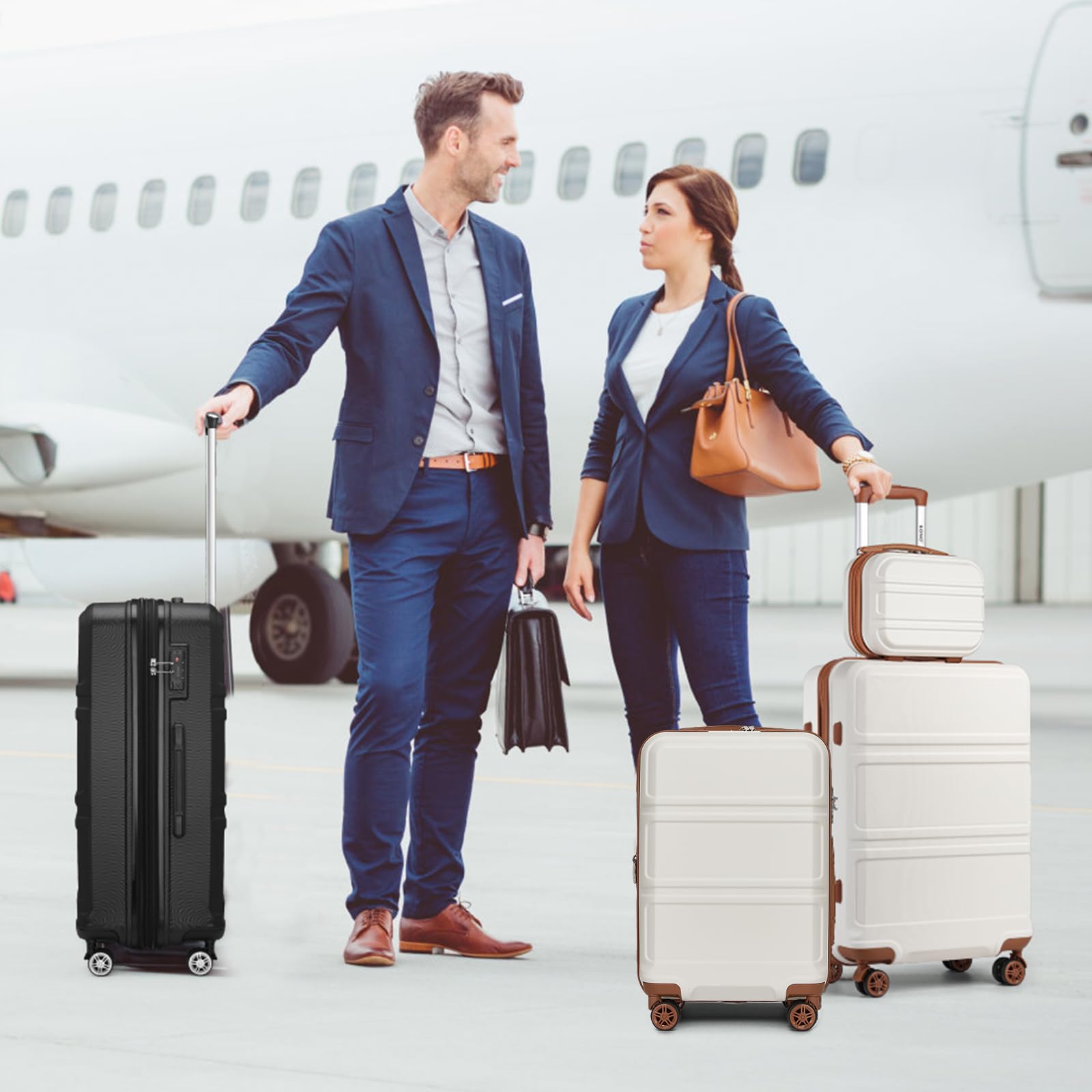 Kono Carry On Luggage Set Airline Approved Lightweight PC+ABS Carry On Suitcase with TSA Lock Spinner Wheels Durable Luggage Hardside Apricot Blue
